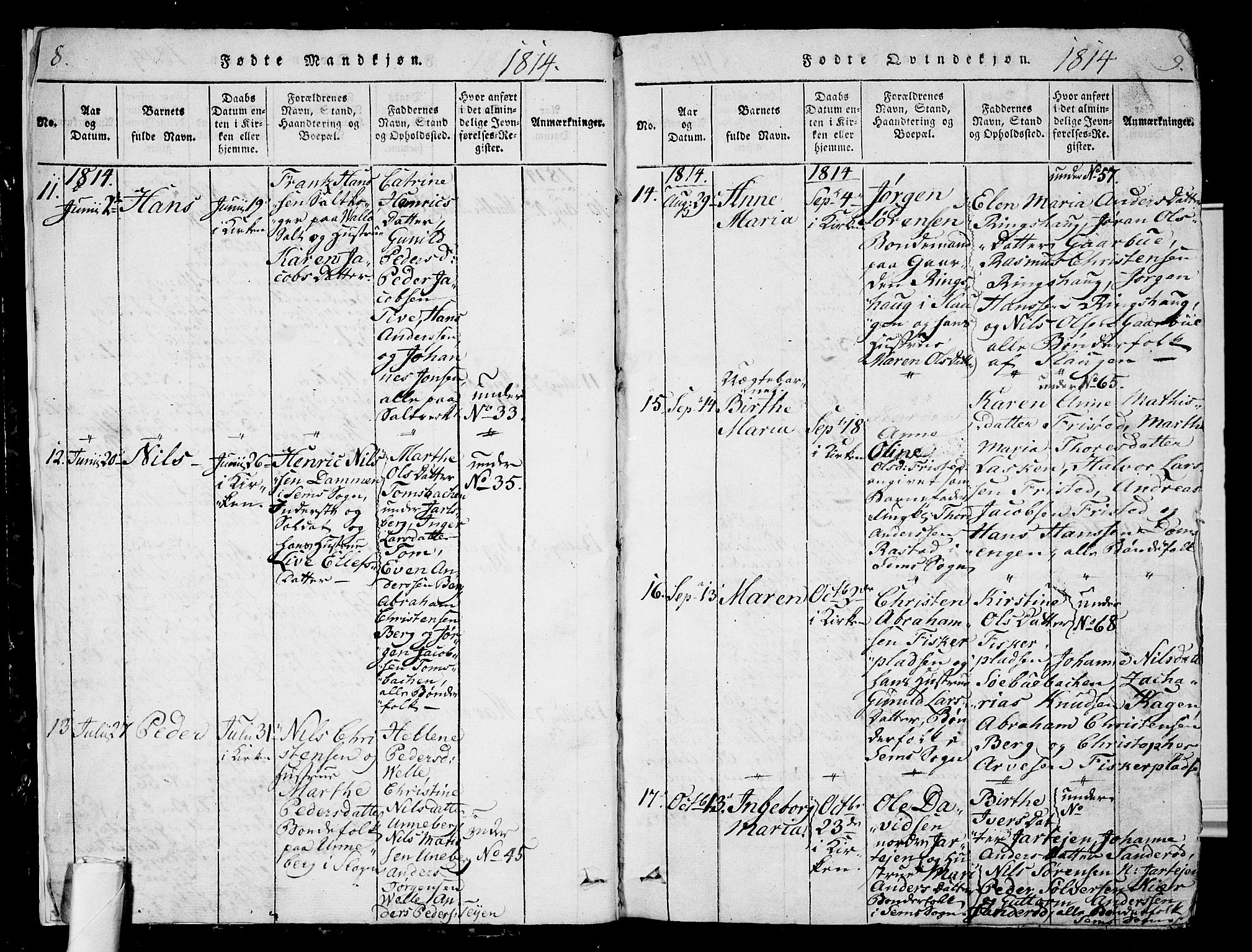 Sem kirkebøker, AV/SAKO-A-5/G/Ga/L0001: Parish register (copy) no. I 1, 1814-1825, p. 8-9