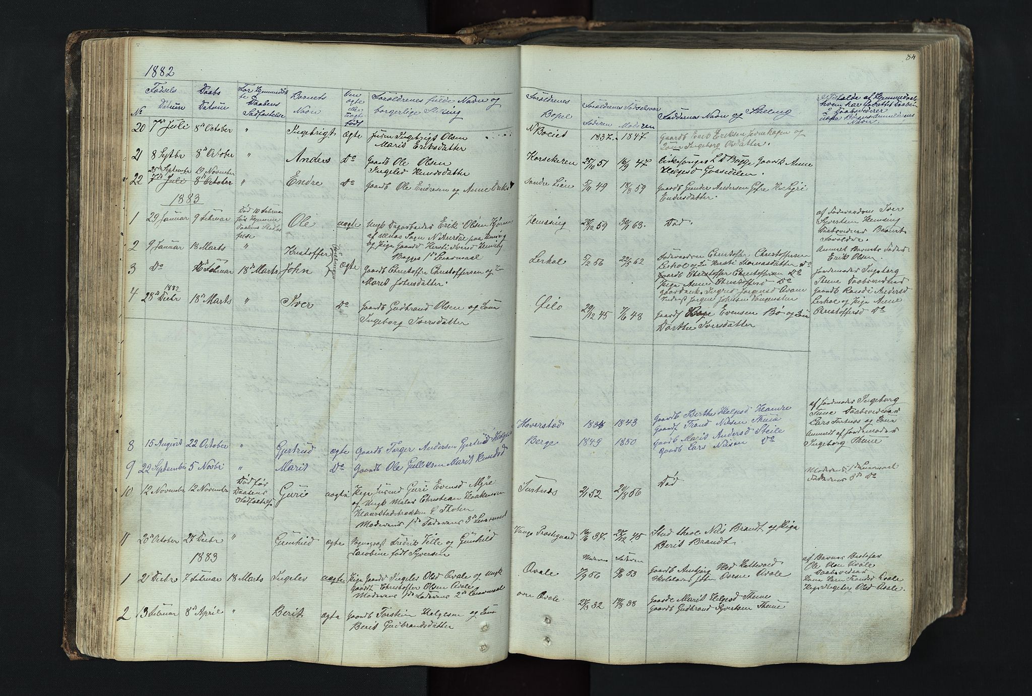 Vang prestekontor, Valdres, SAH/PREST-140/H/Hb/L0004: Parish register (copy) no. 4, 1835-1892, p. 84