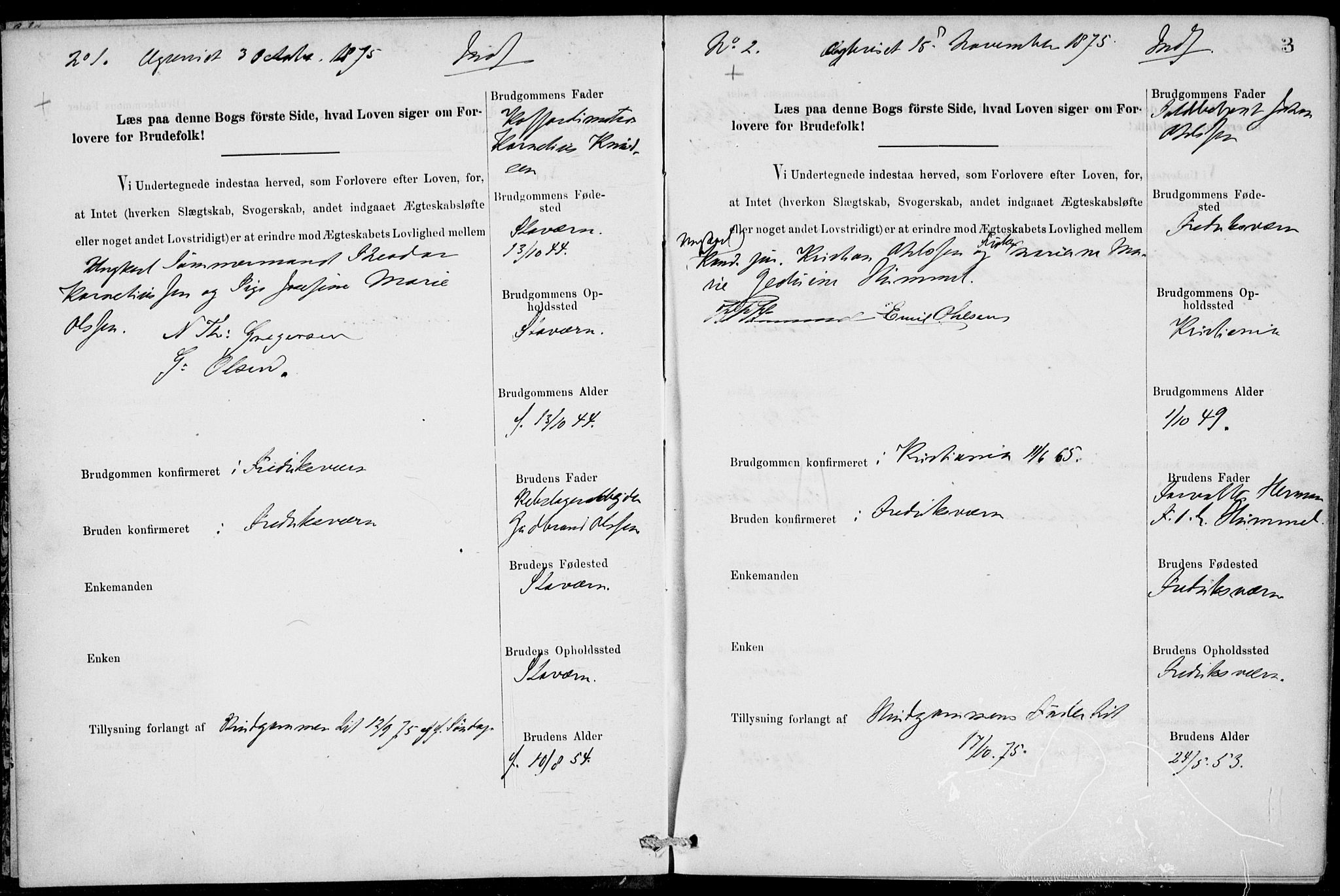Stavern kirkebøker, AV/SAKO-A-318/H/Ha/L0001: Banns register no. 1, 1875-1918, p. 3
