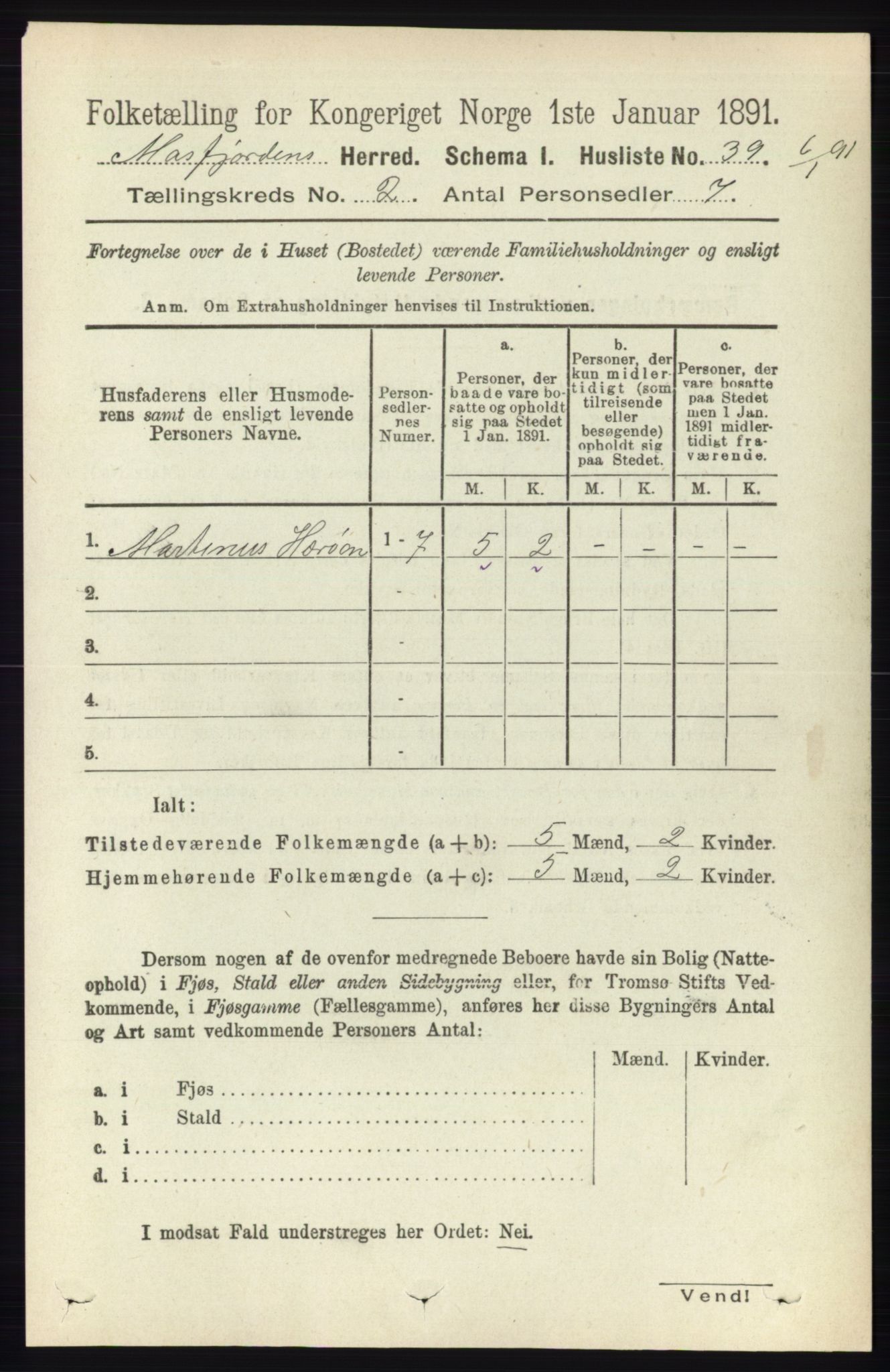 RA, 1891 census for 1266 Masfjorden, 1891, p. 181