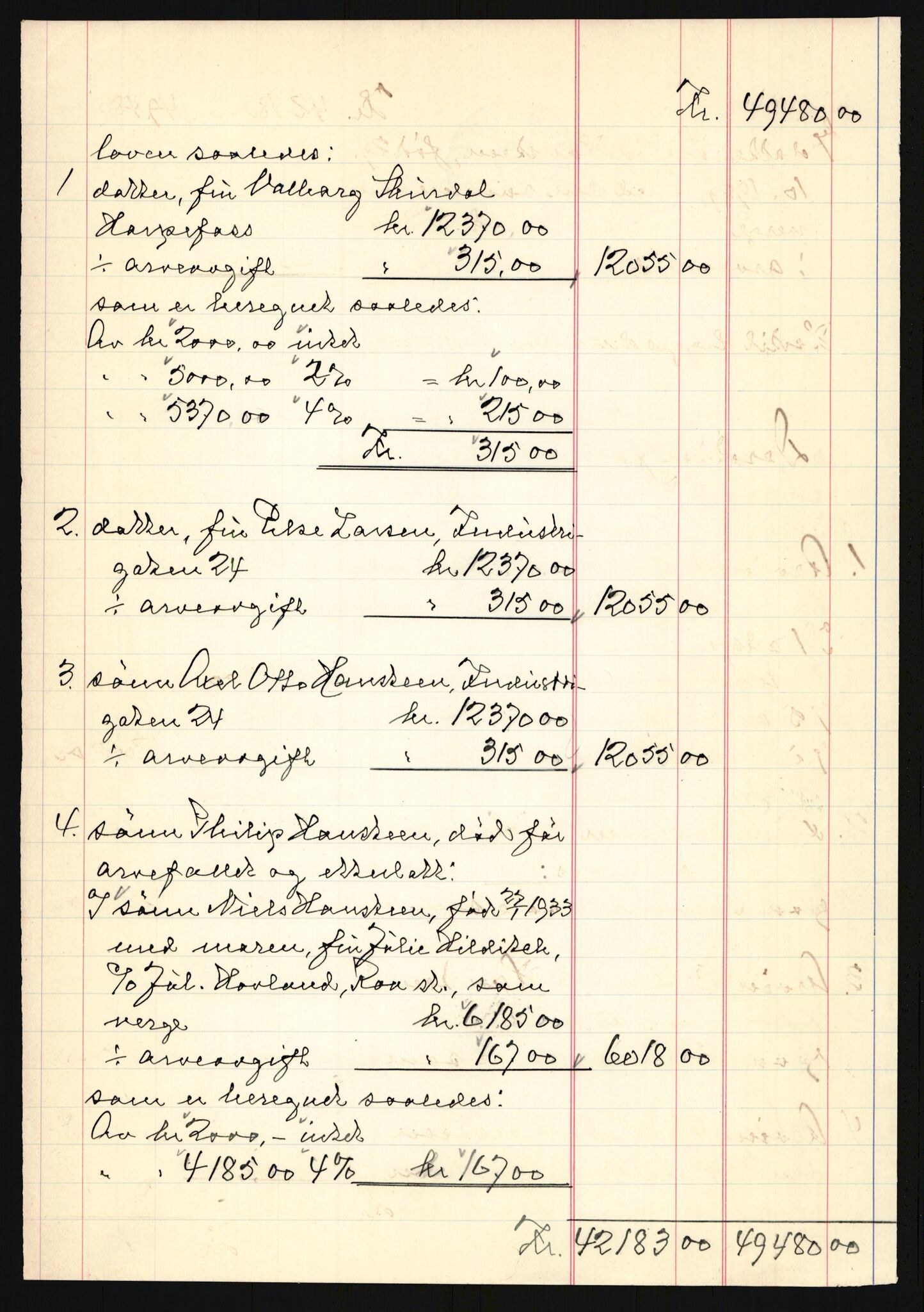 Oslo skifterett, AV/SAO-A-10383/H/Hd/Hdb/L0049: Skifteutlodningsprotokoll - avd. I, 1942