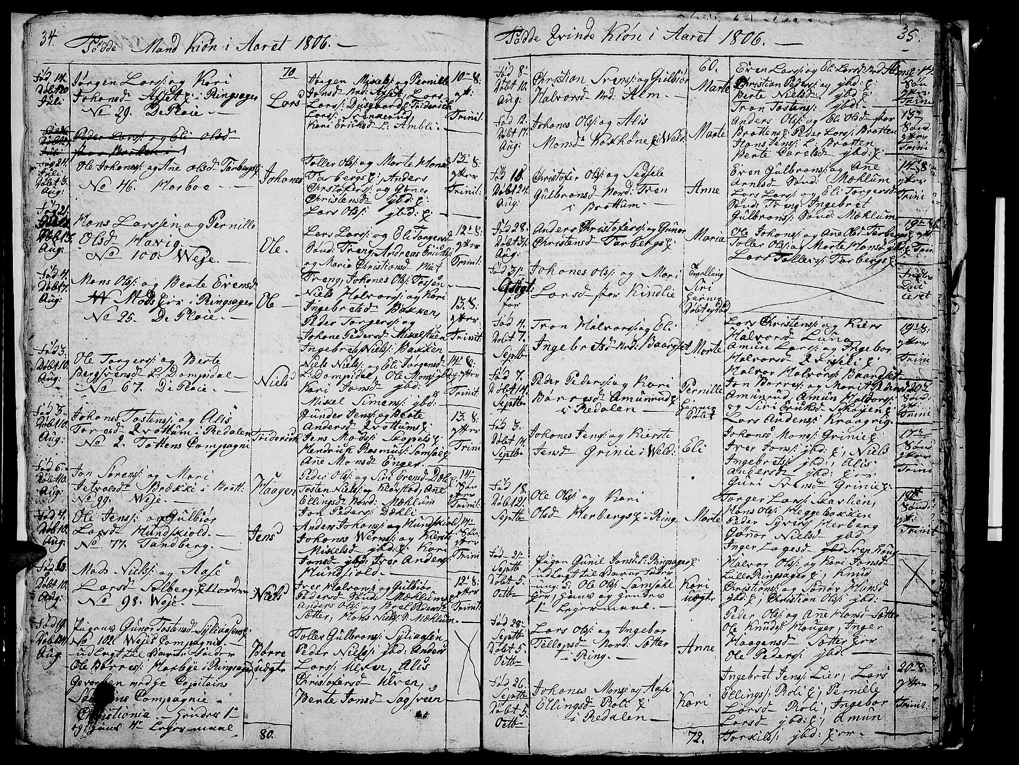 Ringsaker prestekontor, SAH/PREST-014/I/Ia/L0005/0007: Parish register draft no. 1G, 1805-1808, p. 34-35