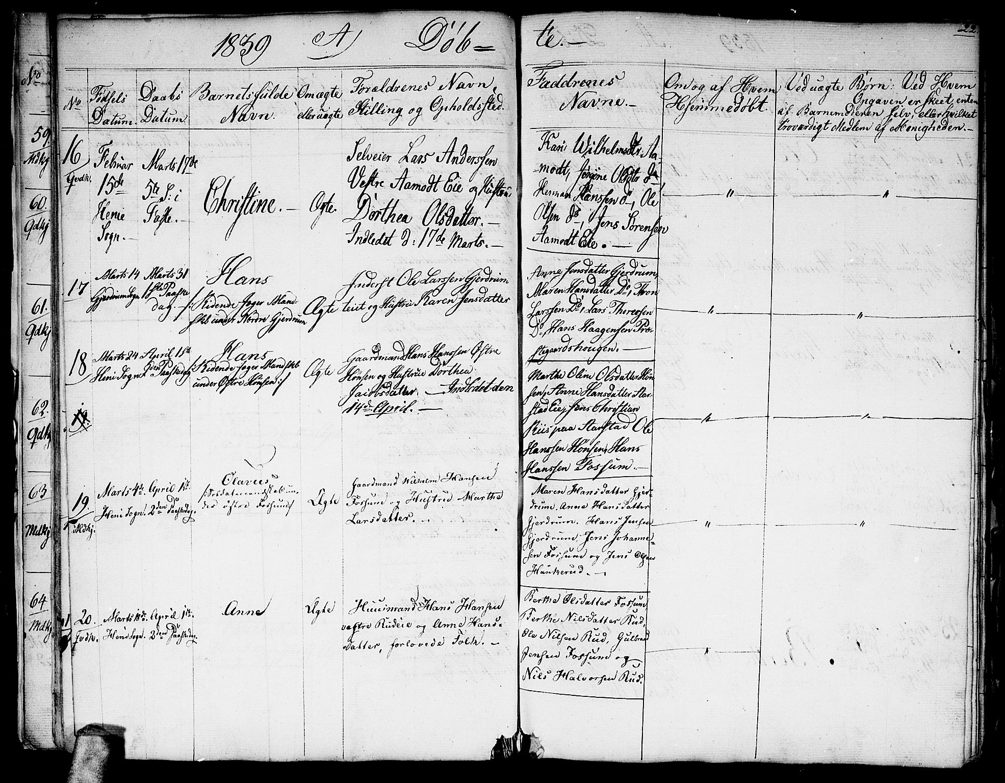 Gjerdrum prestekontor Kirkebøker, AV/SAO-A-10412b/G/Ga/L0002: Parish register (copy) no. I 2, 1836-1850, p. 22