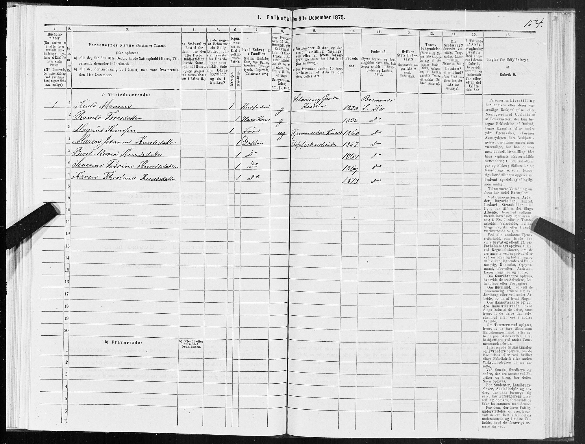 SAT, 1875 census for 1553P Kvernes, 1875, p. 5154