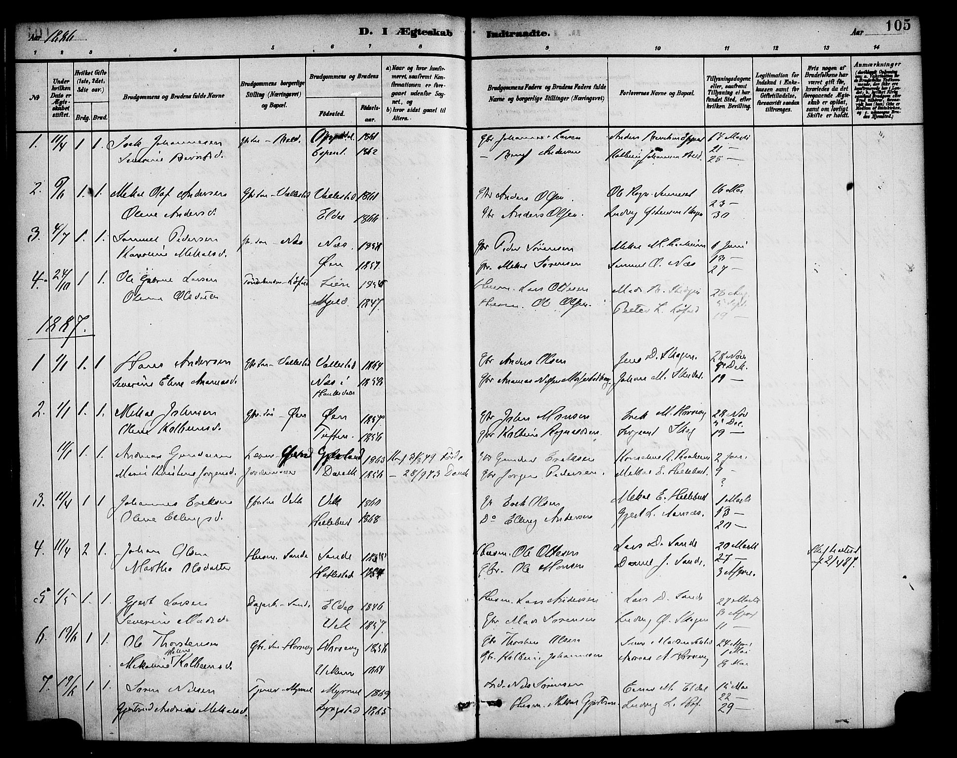 Gaular sokneprestembete, AV/SAB-A-80001/H/Haa: Parish register (official) no. D 1, 1882-1899, p. 105