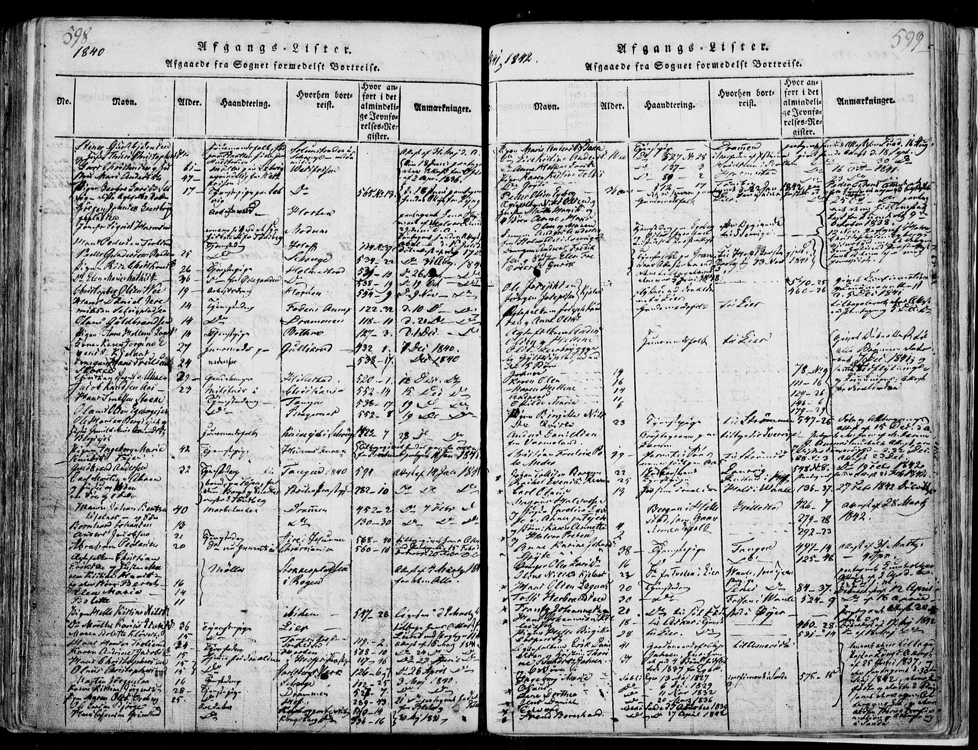 Sande Kirkebøker, SAKO/A-53/F/Fa/L0003: Parish register (official) no. 3, 1814-1847, p. 598-599