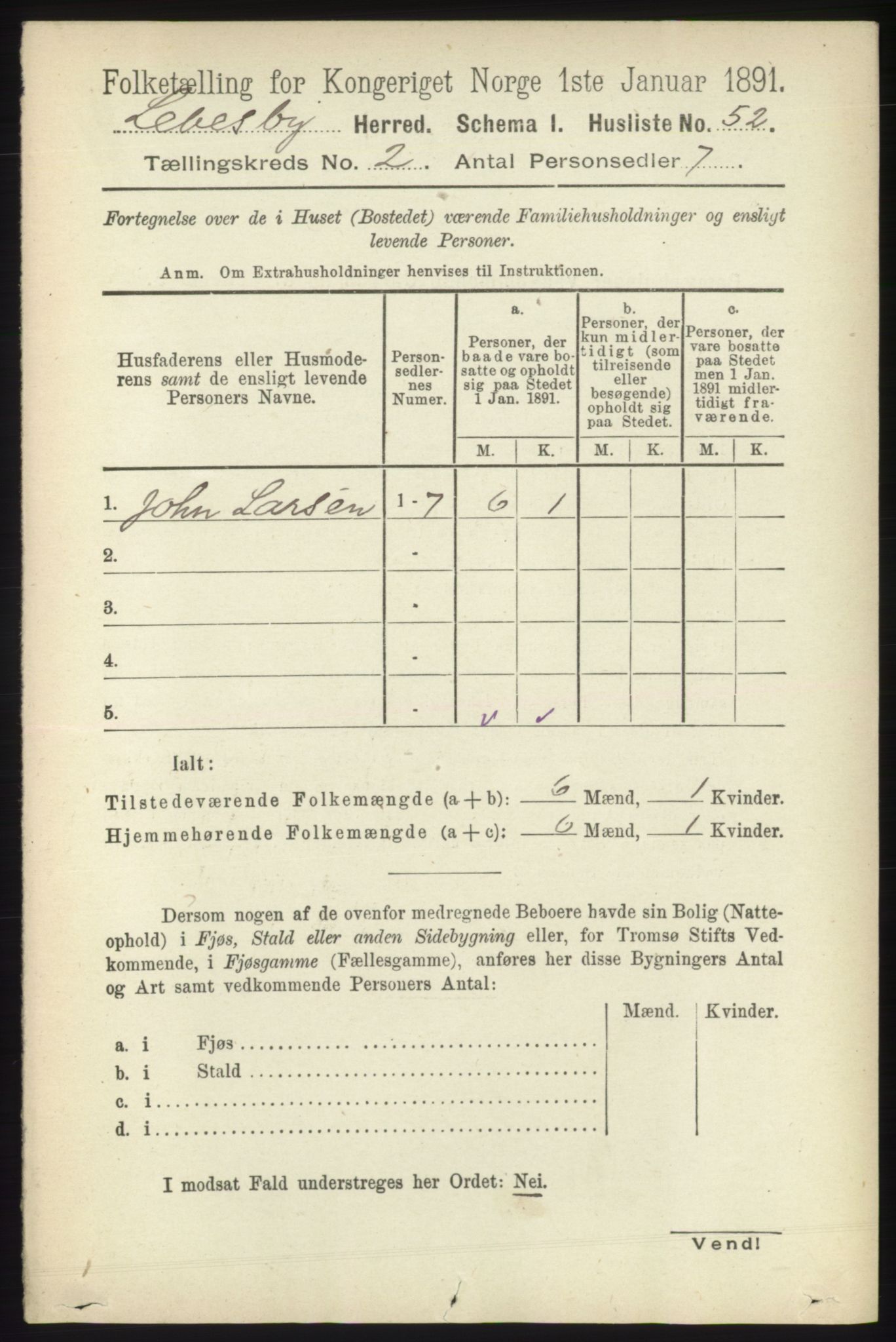 RA, 1891 census for 2022 Lebesby, 1891, p. 305