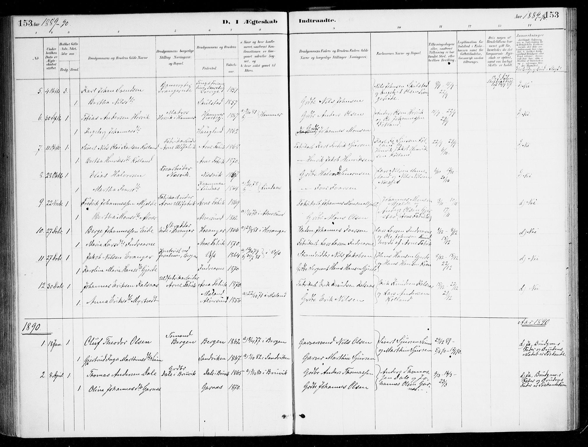 Haus sokneprestembete, SAB/A-75601/H/Haa/Haad/L0001: Parish register (official) no. D 1, 1887-1898, p. 153