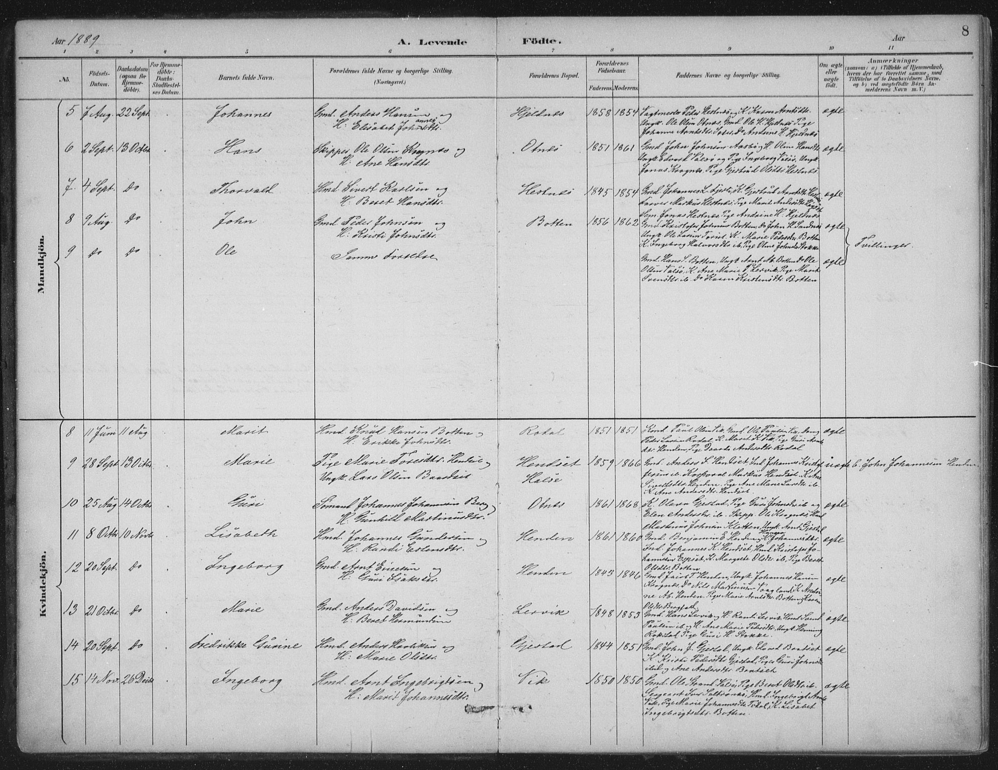 Ministerialprotokoller, klokkerbøker og fødselsregistre - Møre og Romsdal, SAT/A-1454/580/L0925: Parish register (official) no. 580A02, 1888-1913, p. 8