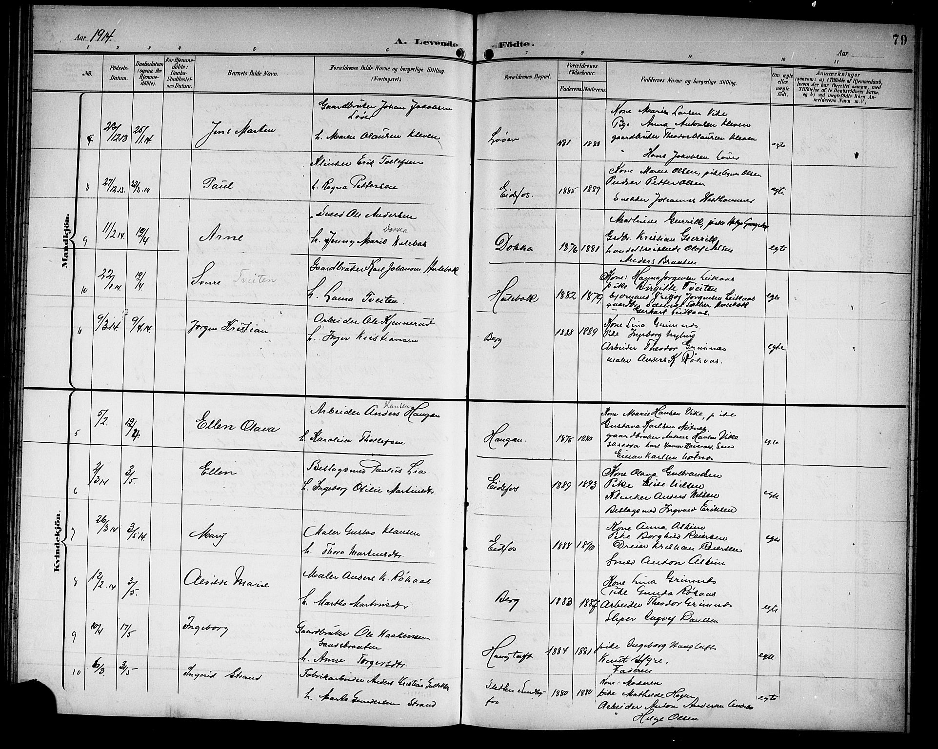 Hof kirkebøker, SAKO/A-64/G/Ga/L0005: Parish register (copy) no. I 5, 1899-1922, p. 79