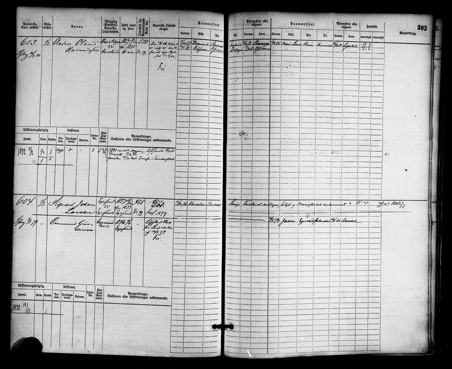 Egersund mønstringskrets, SAK/2031-0019/F/Fb/L0001: Hovedrulle nr 1-666, O-3, 1868-1920, p. 313