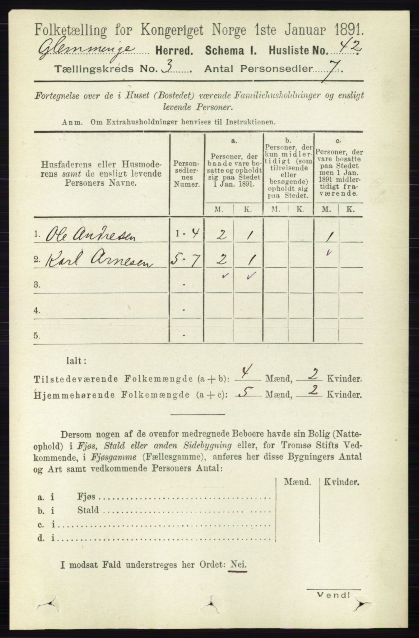 RA, 1891 census for 0132 Glemmen, 1891, p. 1833