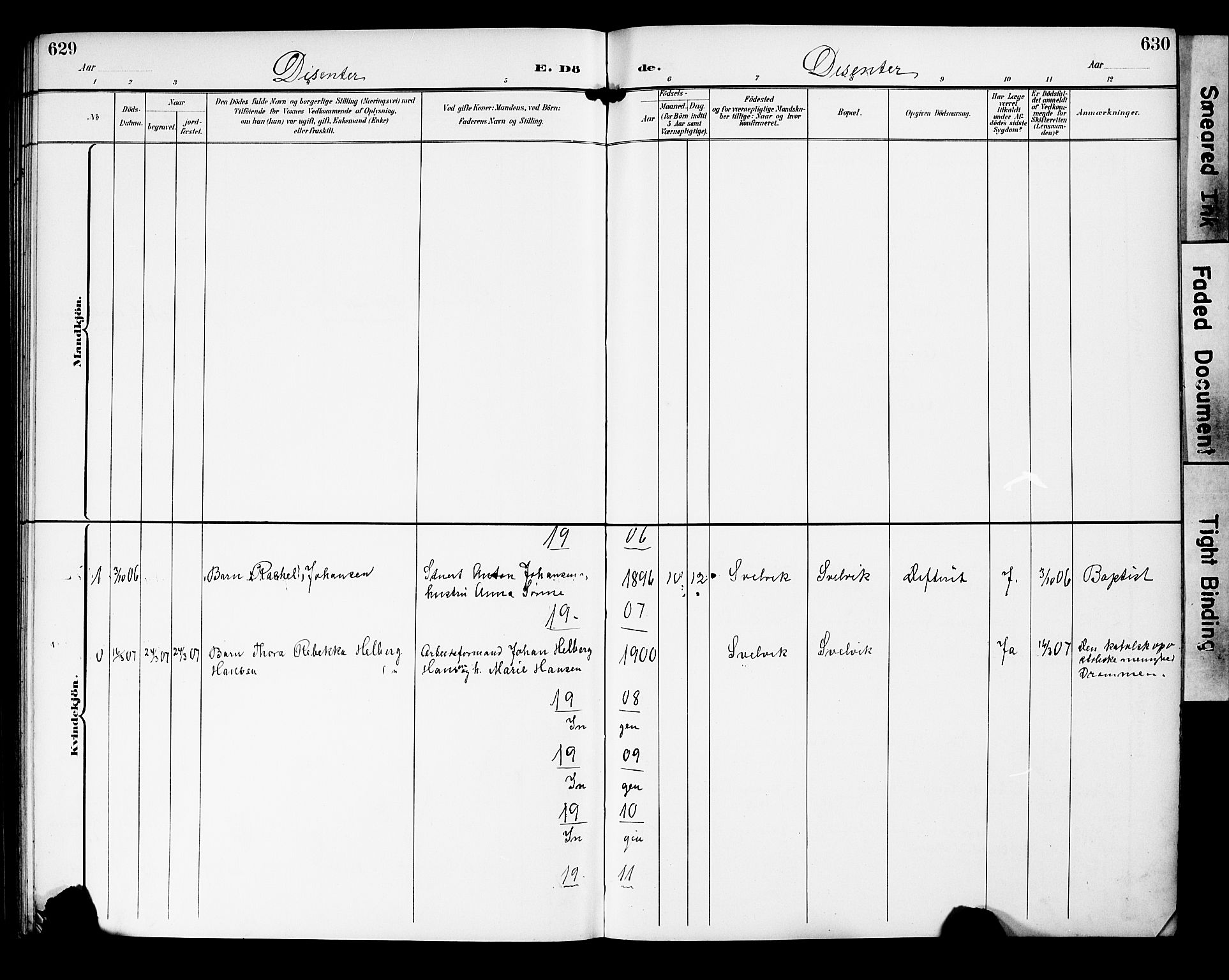 Strømm kirkebøker, AV/SAKO-A-322/G/Gb/L0002: Parish register (copy) no. II 2, 1897-1928, p. 629-630