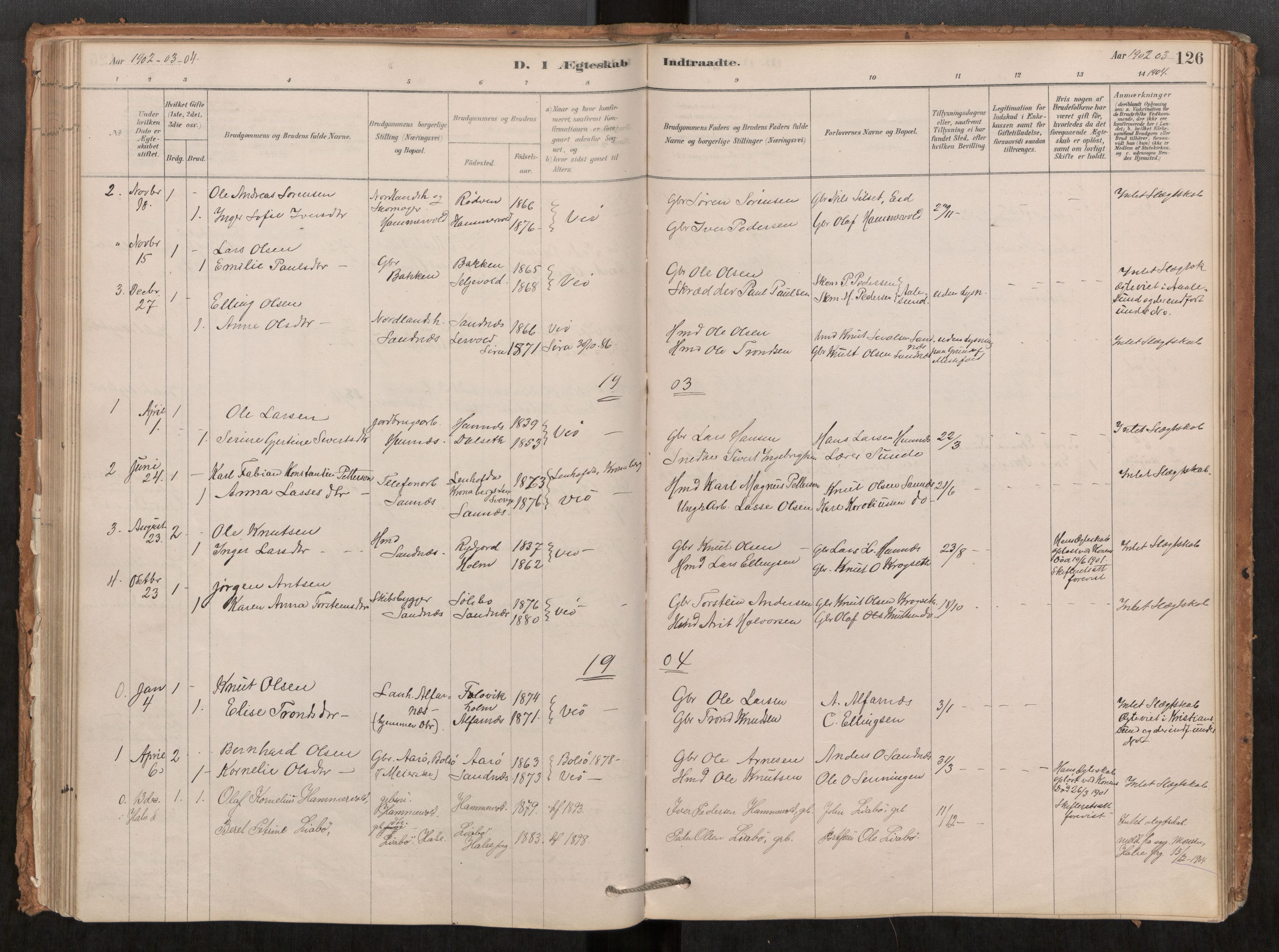 Ministerialprotokoller, klokkerbøker og fødselsregistre - Møre og Romsdal, AV/SAT-A-1454/548/L0615: Parish register (official) no. 548A02, 1878-1906, p. 126