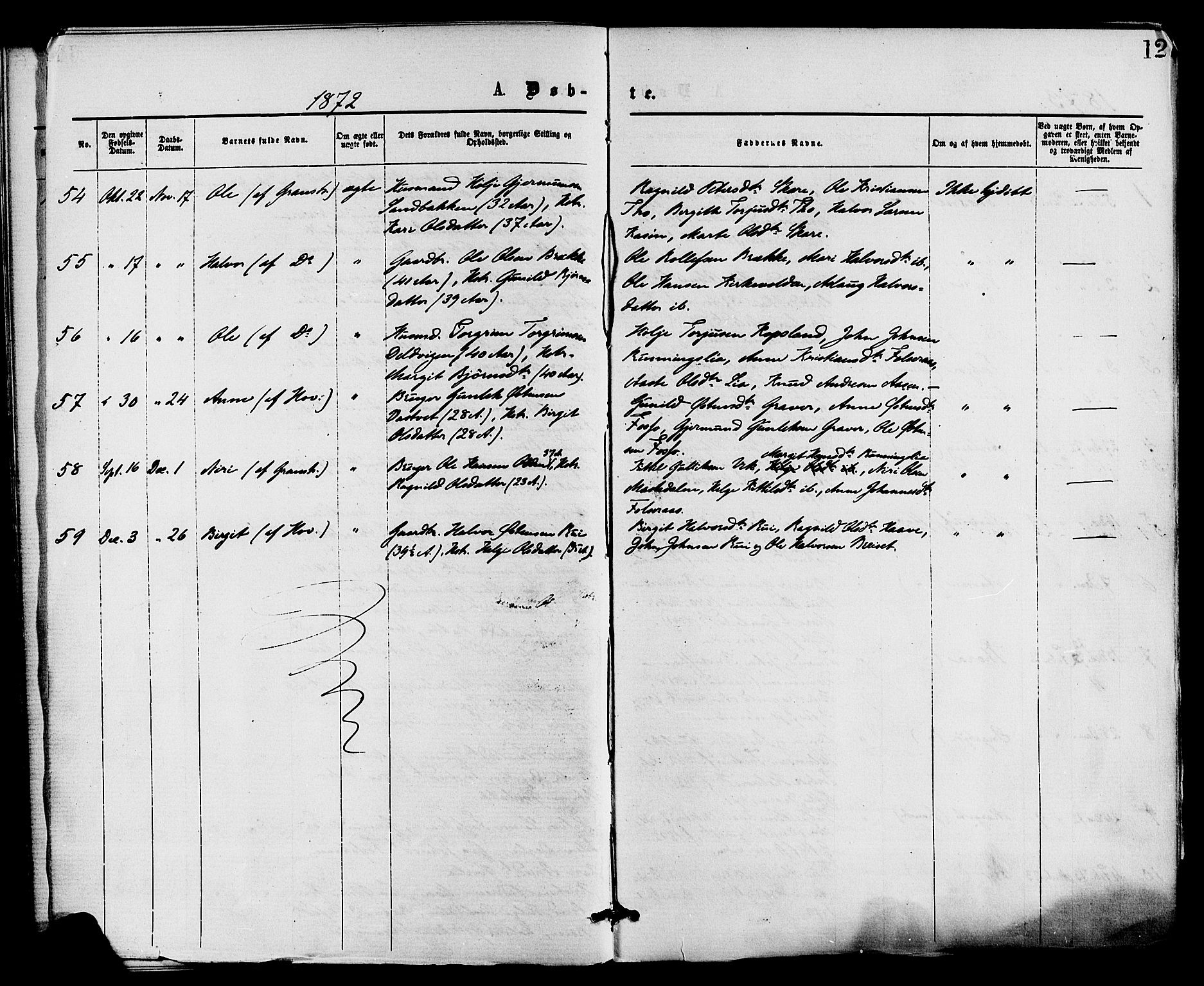 Gransherad kirkebøker, SAKO/A-267/F/Fa/L0004: Parish register (official) no. I 4, 1871-1886, p. 12