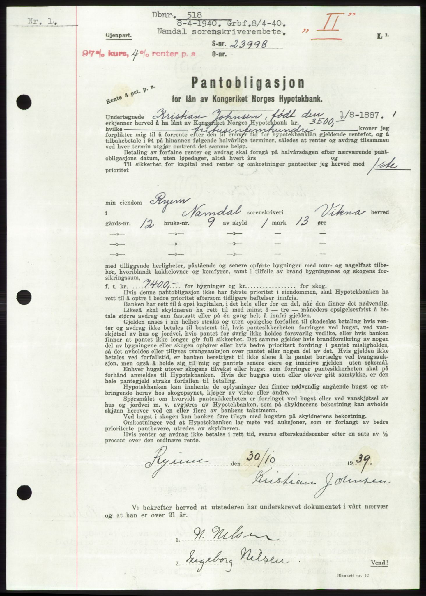 Namdal sorenskriveri, SAT/A-4133/1/2/2C: Mortgage book no. -, 1940-1941, Deed date: 08.04.1940