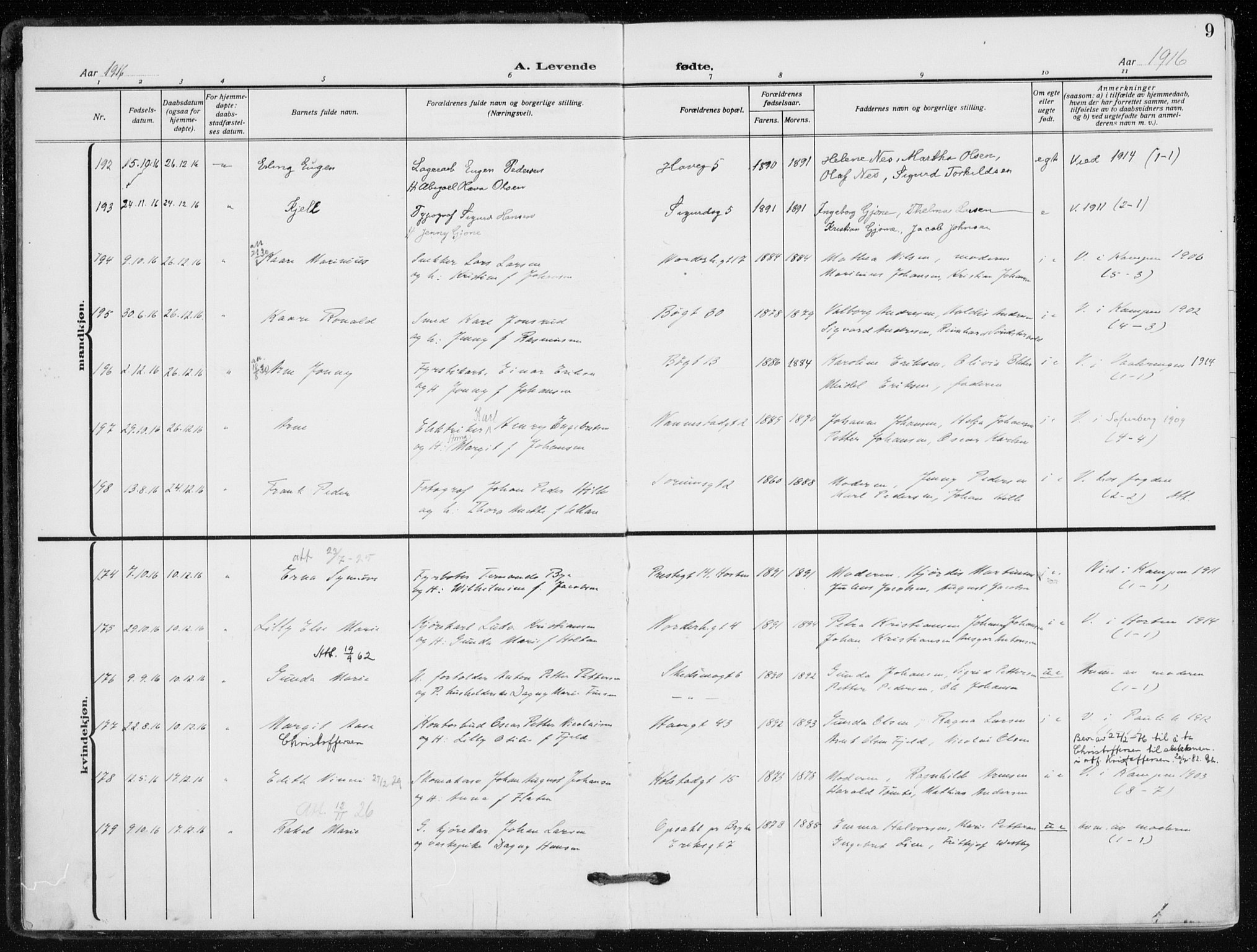 Kampen prestekontor Kirkebøker, SAO/A-10853/F/Fa/L0012: Parish register (official) no. I 12, 1916-1921, p. 9