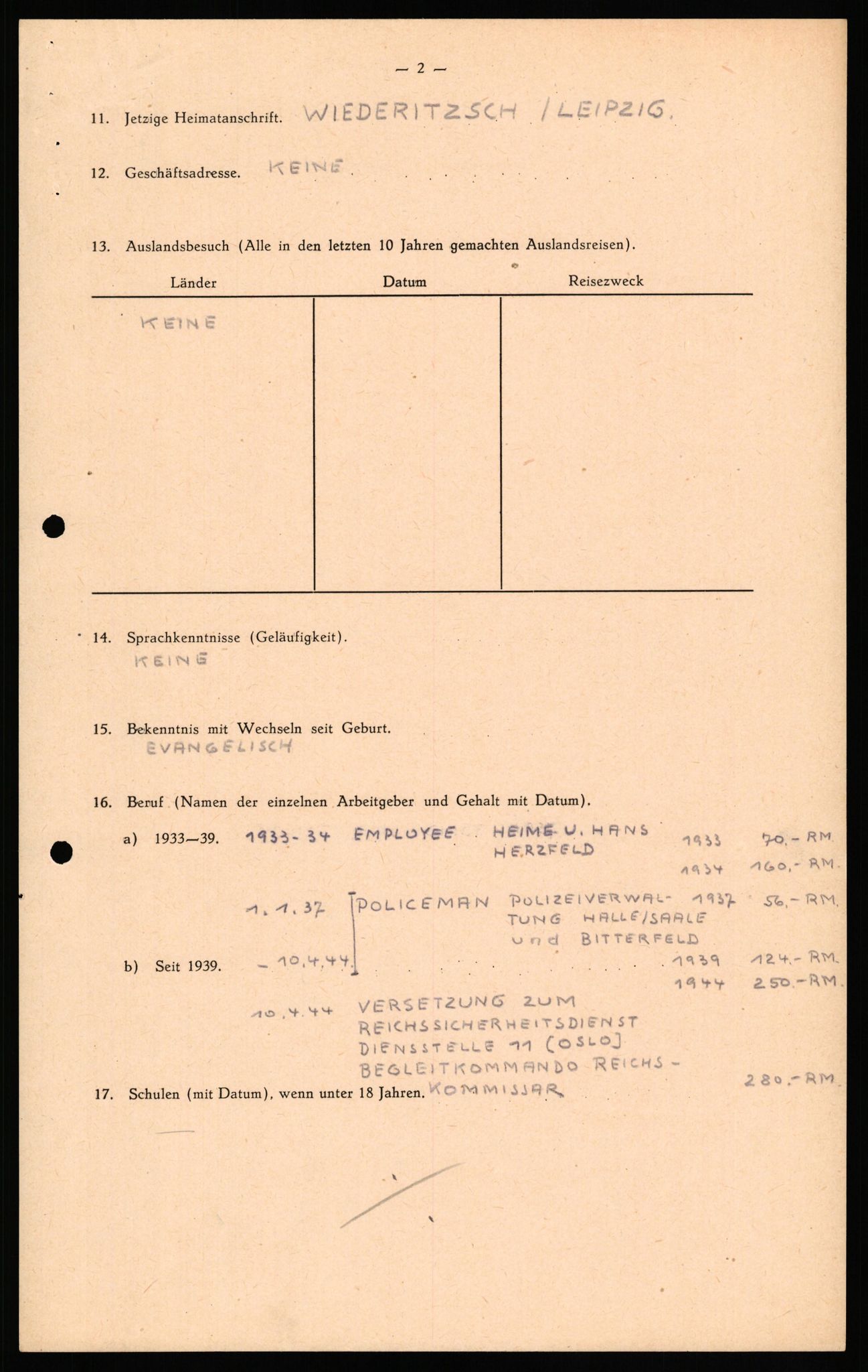 Forsvaret, Forsvarets overkommando II, AV/RA-RAFA-3915/D/Db/L0035: CI Questionaires. Tyske okkupasjonsstyrker i Norge. Tyskere., 1945-1946, p. 310