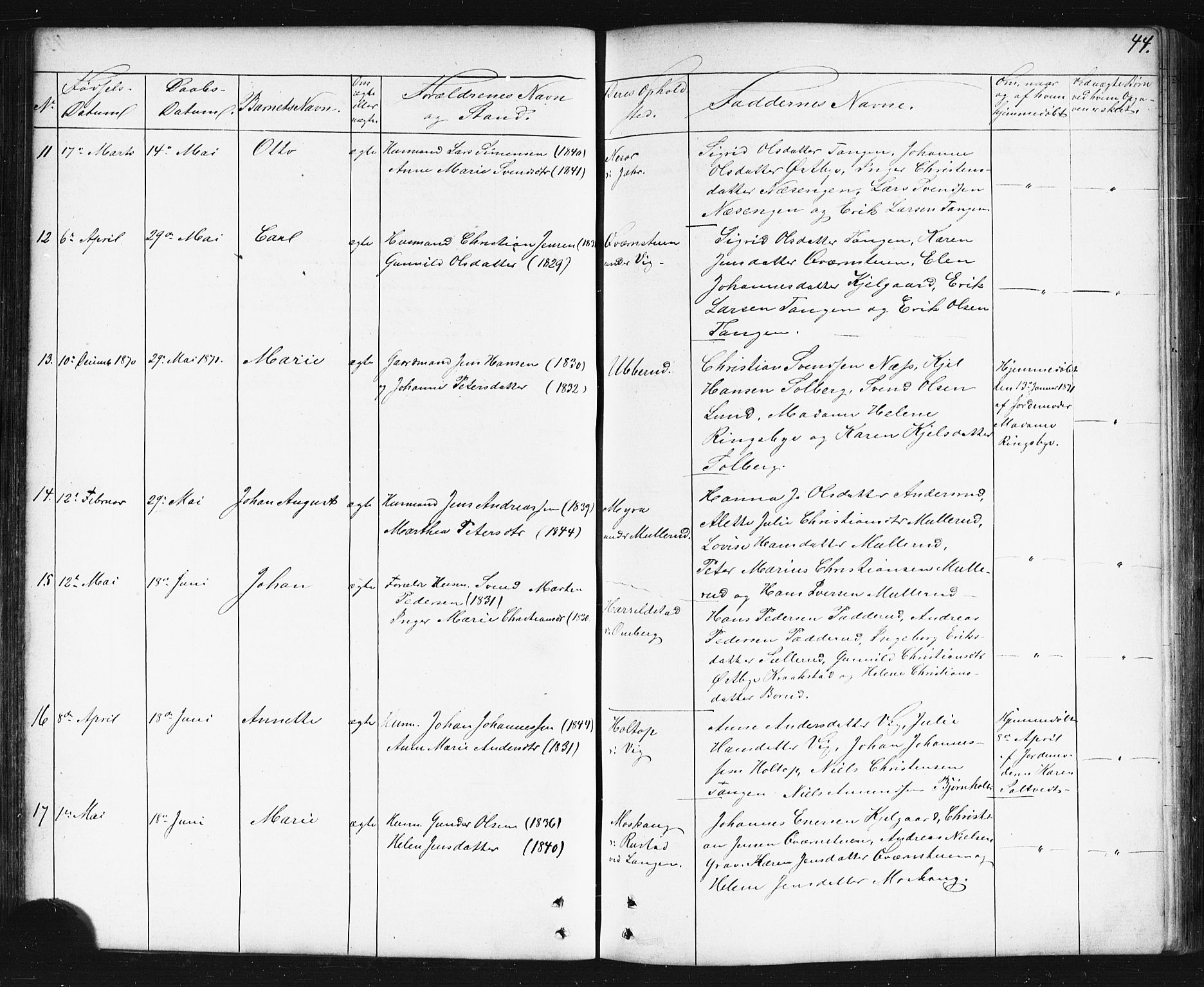 Enebakk prestekontor Kirkebøker, SAO/A-10171c/G/Gb/L0001: Parish register (copy) no. II 1, 1859-1890, p. 44
