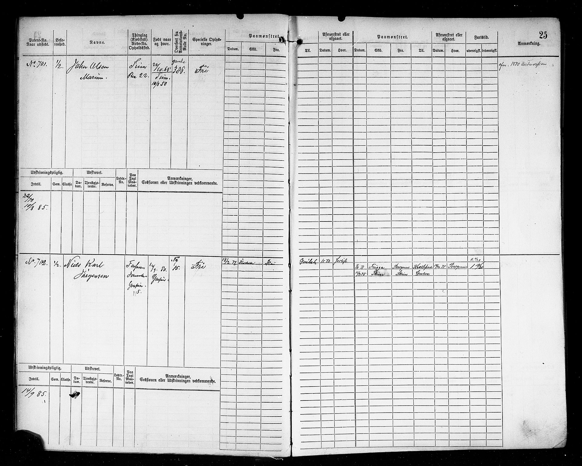 Skien innrulleringskontor, SAKO/A-832/F/Fb/L0002: Hovedrulle, 1872-1891, p. 27