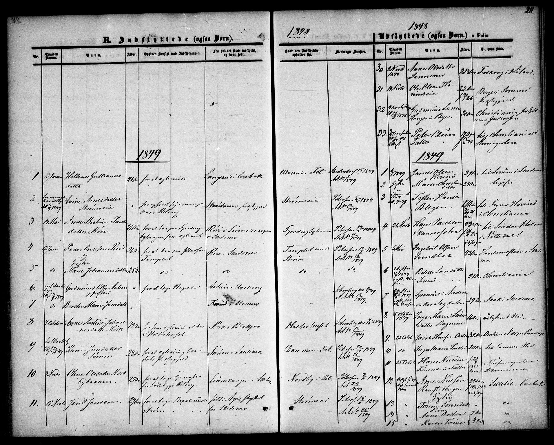 Fet prestekontor Kirkebøker, SAO/A-10370a/F/Fa/L0010: Parish register (official) no. I 10, 1847-1859, p. 211