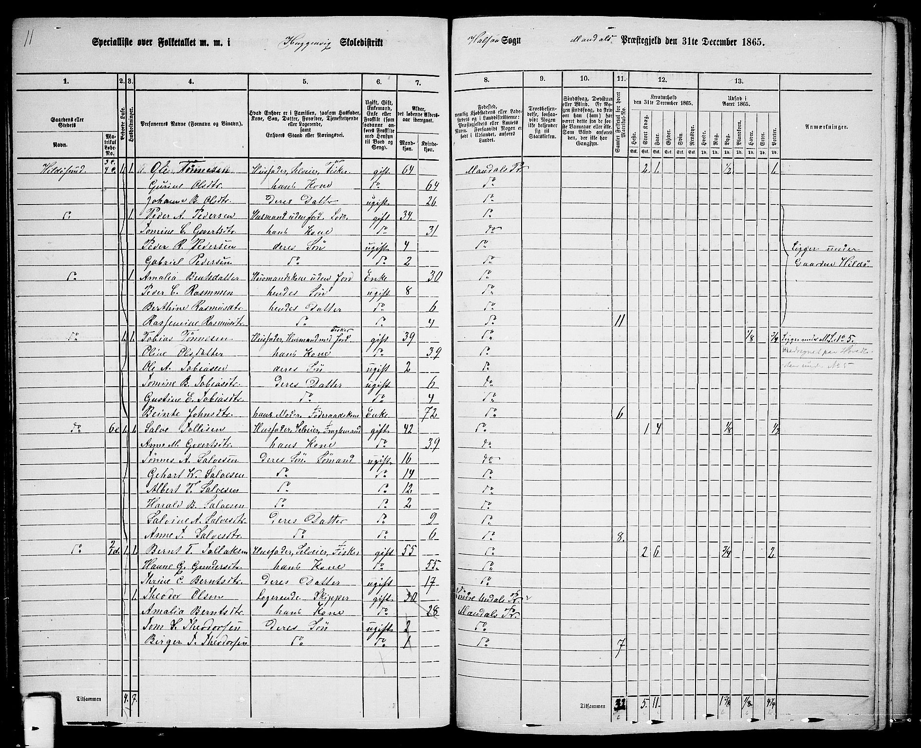 RA, 1865 census for Mandal/Halse og Harkmark, 1865, p. 107