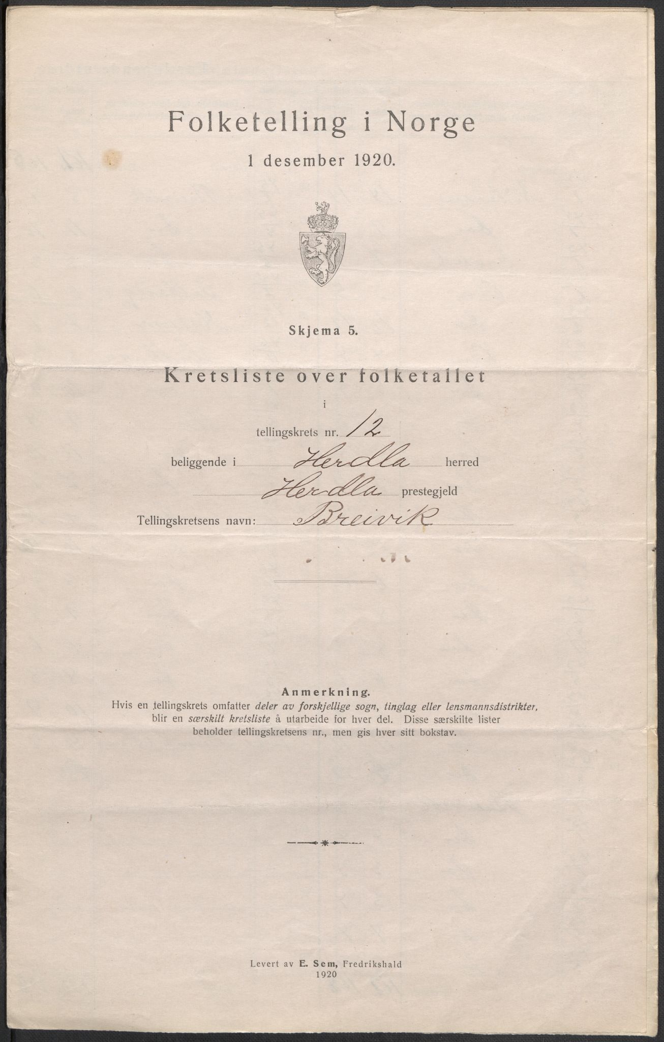 SAB, 1920 census for Herdla, 1920, p. 39