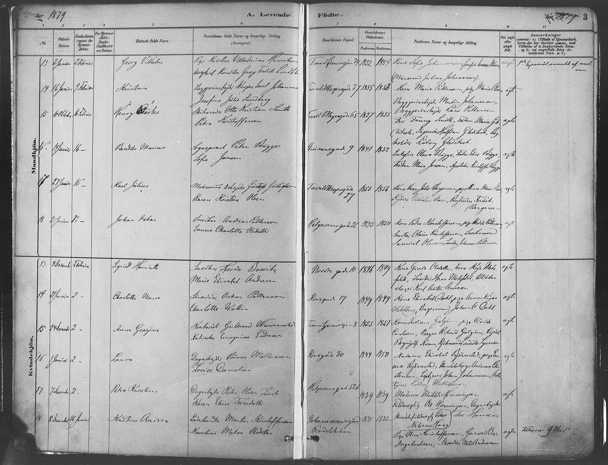 Paulus prestekontor Kirkebøker, AV/SAO-A-10871/F/Fa/L0003: Parish register (official) no. 3, 1879-1887, p. 3