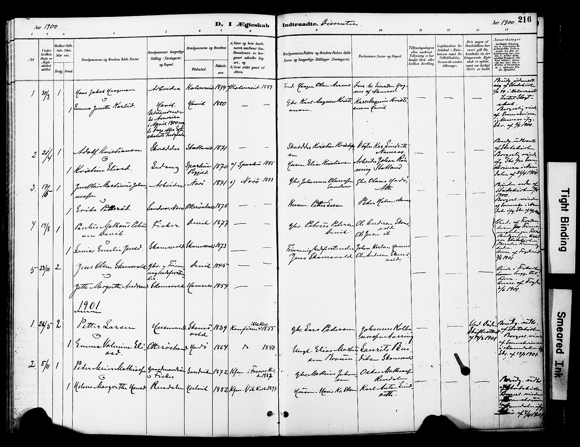 Ministerialprotokoller, klokkerbøker og fødselsregistre - Nord-Trøndelag, AV/SAT-A-1458/774/L0628: Parish register (official) no. 774A02, 1887-1903, p. 216