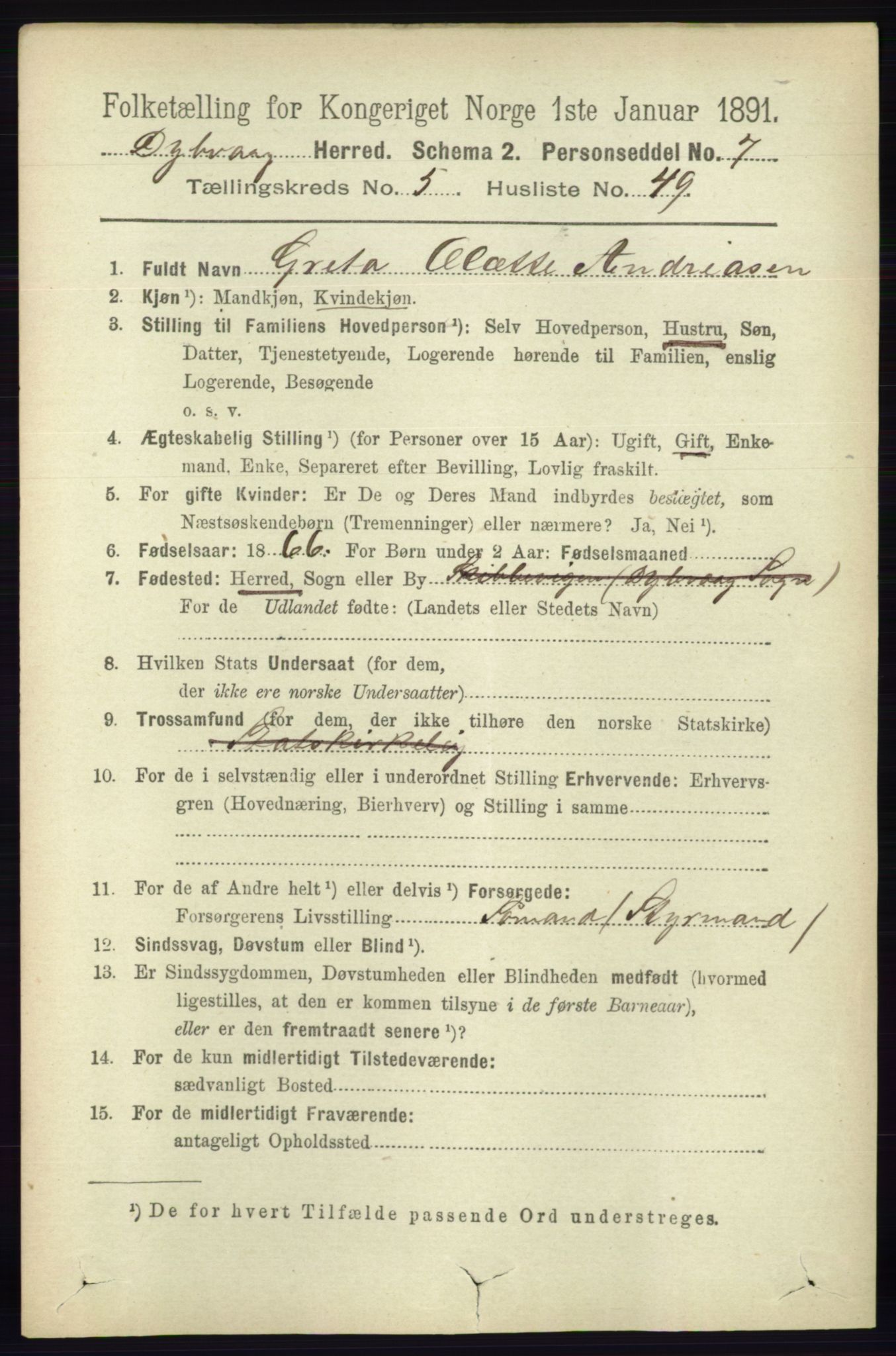 RA, 1891 census for 0915 Dypvåg, 1891, p. 1667