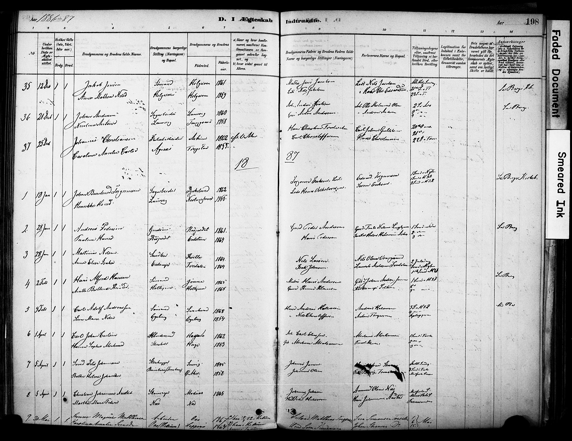 Brunlanes kirkebøker, AV/SAKO-A-342/F/Fc/L0001: Parish register (official) no. III 1, 1878-1899, p. 198