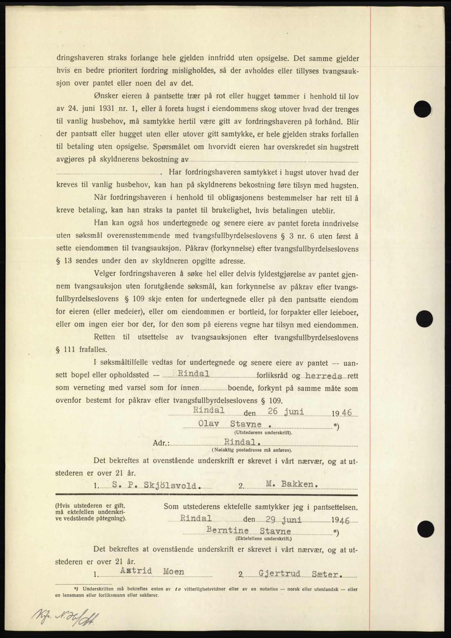 Nordmøre sorenskriveri, AV/SAT-A-4132/1/2/2Ca: Mortgage book no. B94, 1946-1946, Diary no: : 1257/1946