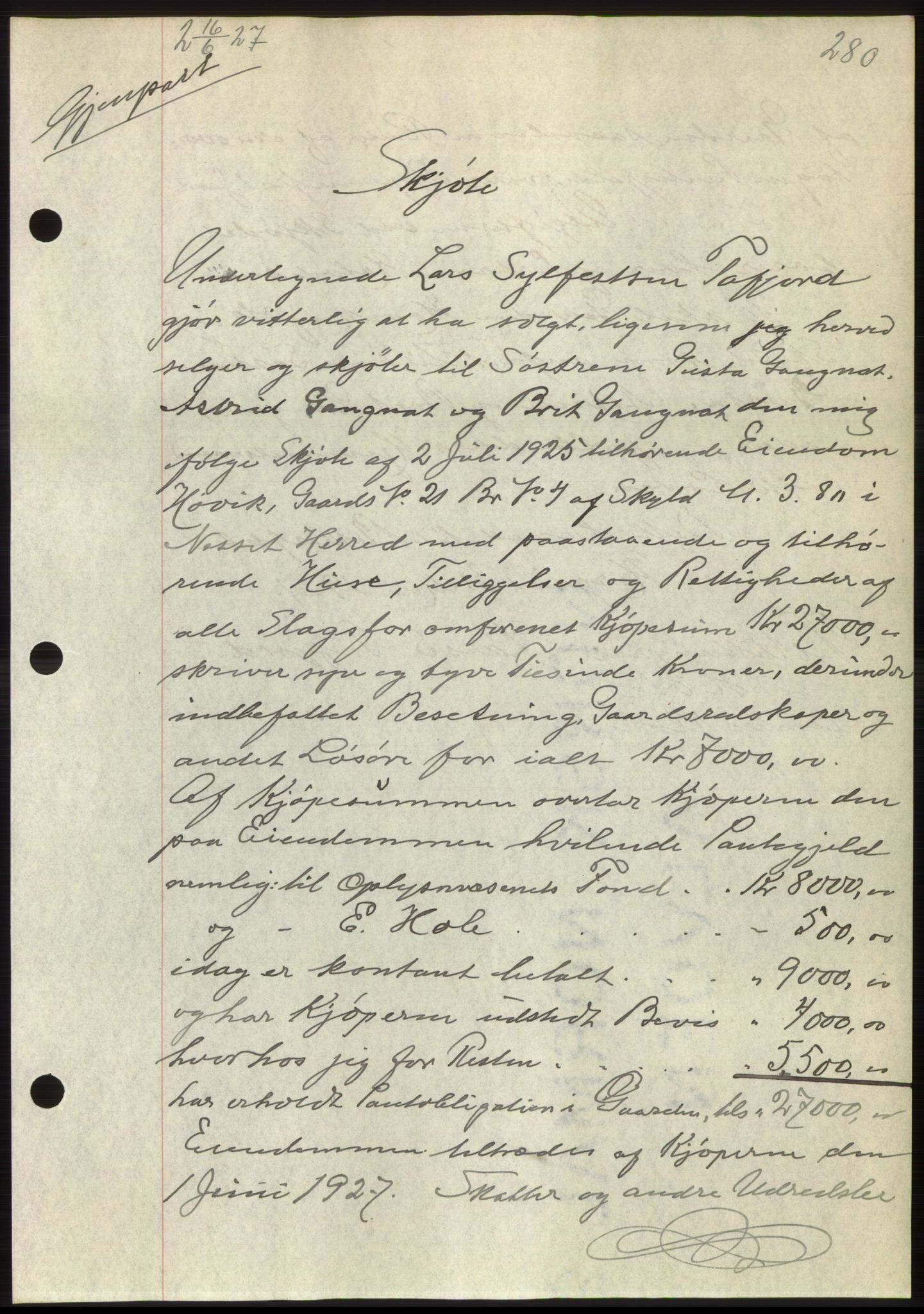 Romsdal sorenskriveri, AV/SAT-A-4149/1/2/2C/L0052: Mortgage book no. 46, 1927-1927, Deed date: 16.06.1927