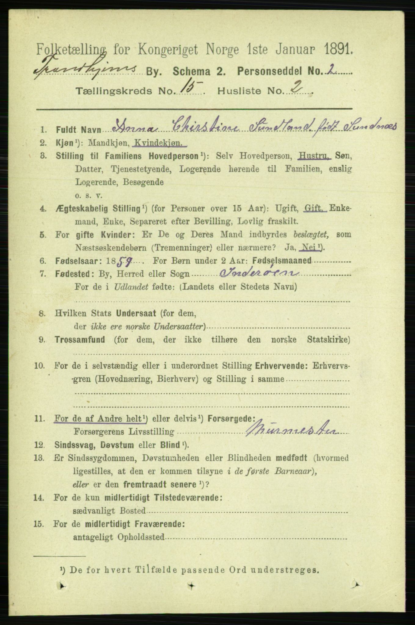 RA, 1891 census for 1601 Trondheim, 1891, p. 11584