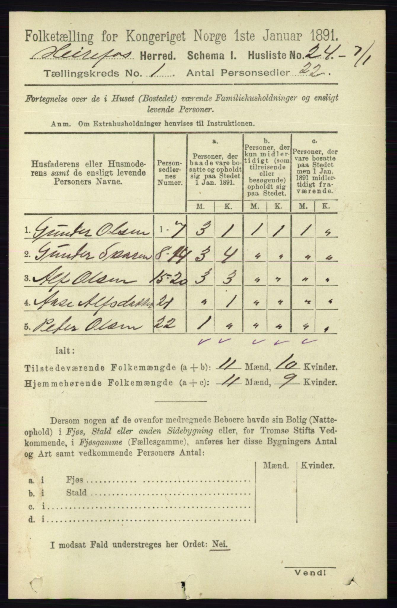 RA, 1891 census for 0933 Herefoss, 1891, p. 36