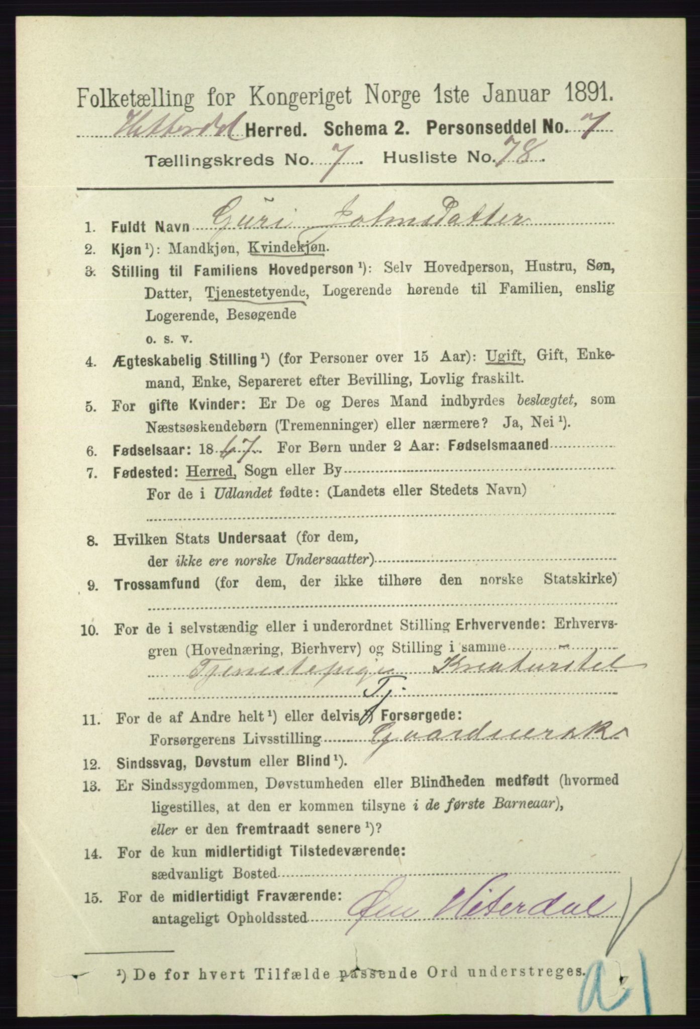 RA, 1891 census for 0823 Heddal, 1891, p. 3429