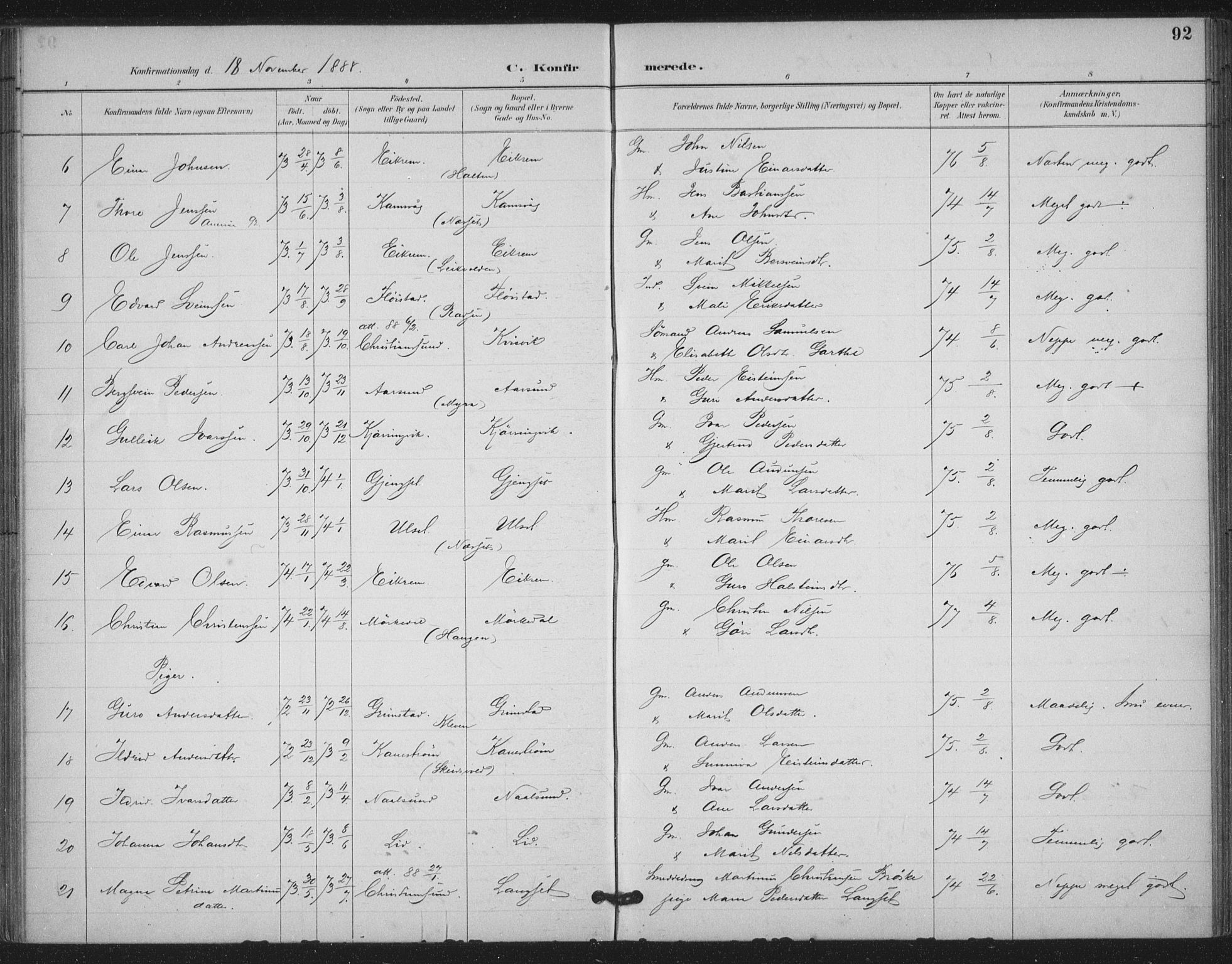 Ministerialprotokoller, klokkerbøker og fødselsregistre - Møre og Romsdal, AV/SAT-A-1454/587/L1000: Parish register (official) no. 587A02, 1887-1910, p. 92