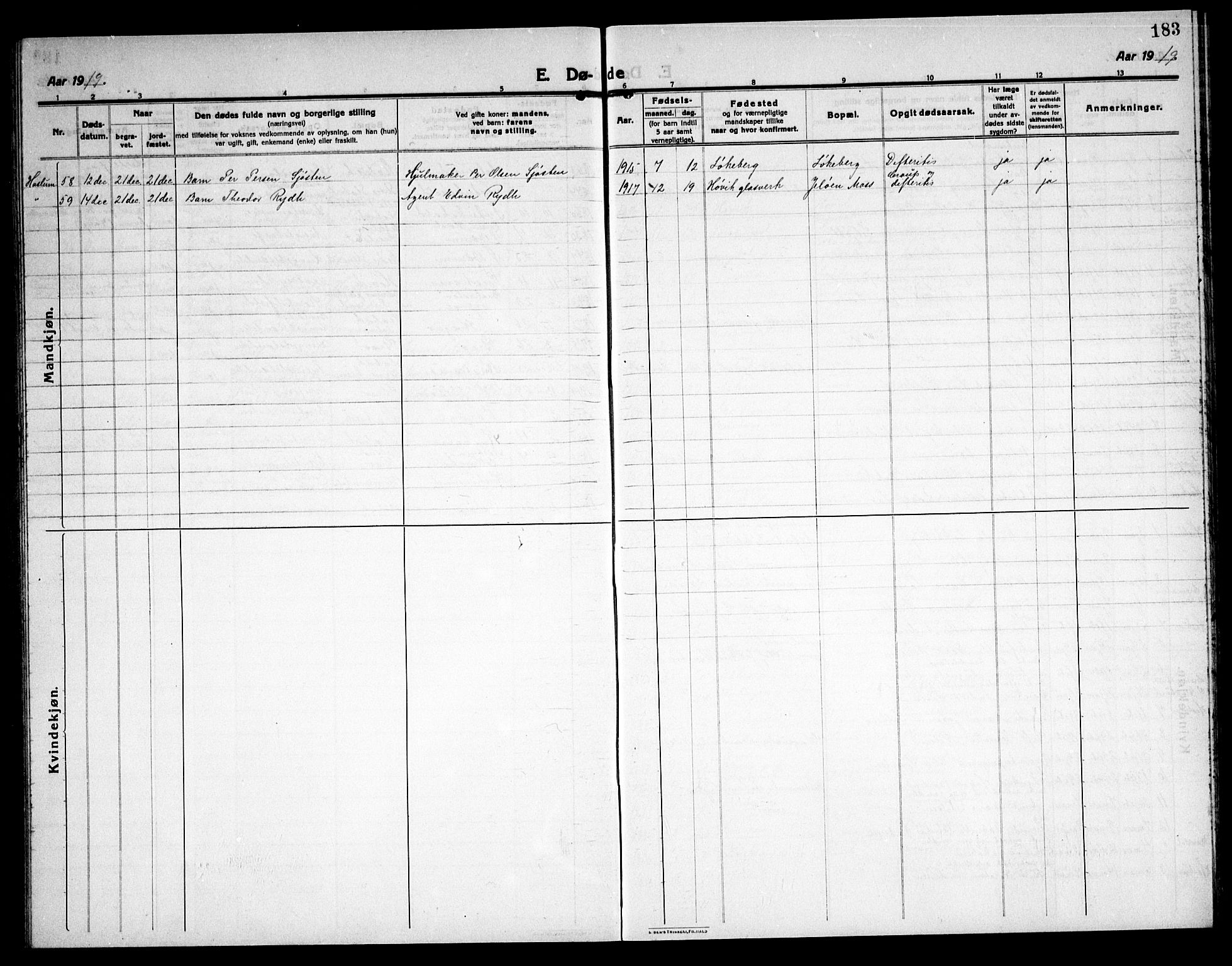 Østre Bærum prestekontor Kirkebøker, AV/SAO-A-10887/G/Ga/L0002: Parish register (copy) no. 2, 1912-1929, p. 183