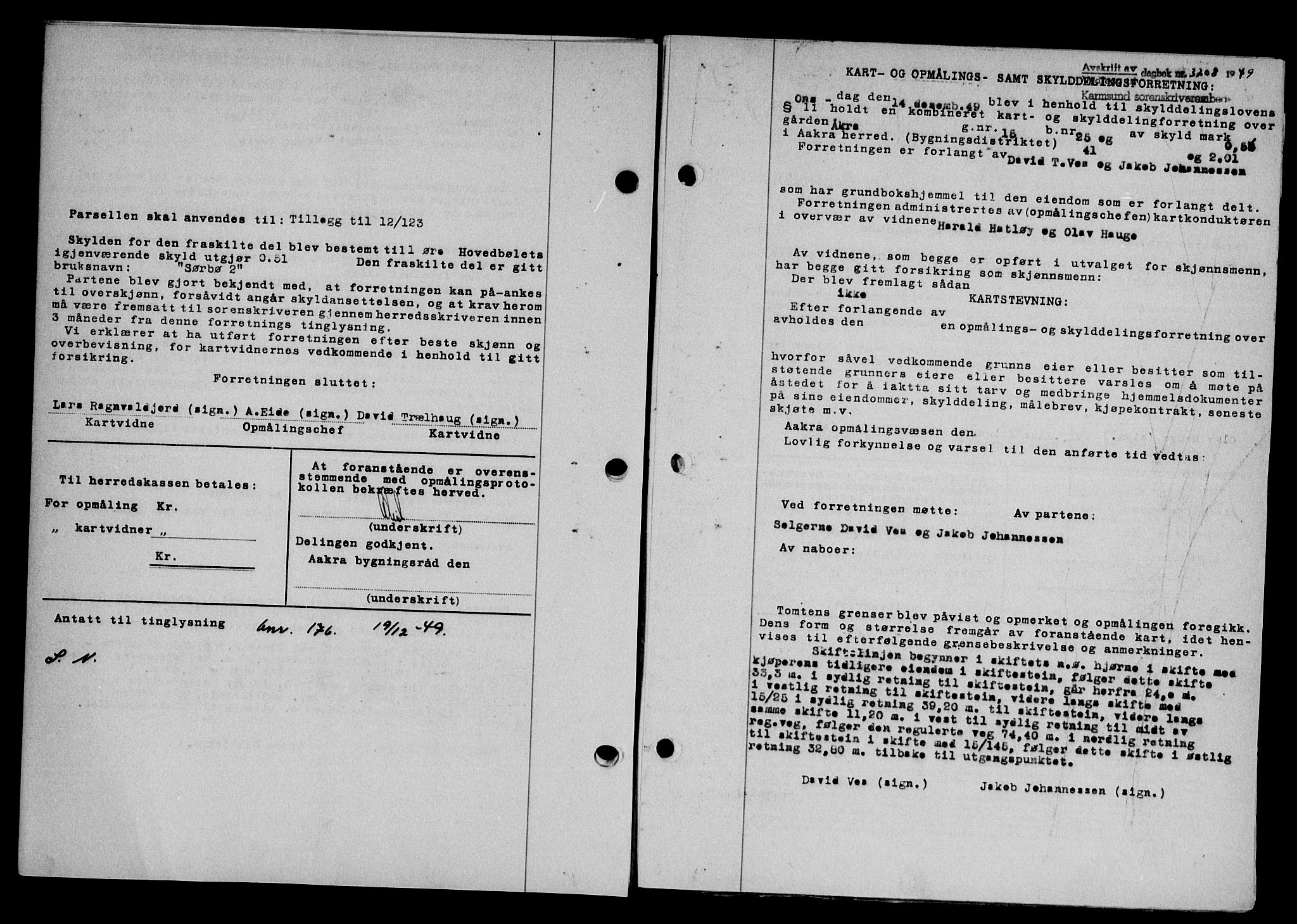 Karmsund sorenskriveri, AV/SAST-A-100311/01/II/IIB/L0098: Mortgage book no. 78A, 1949-1950, Diary no: : 3708/1949