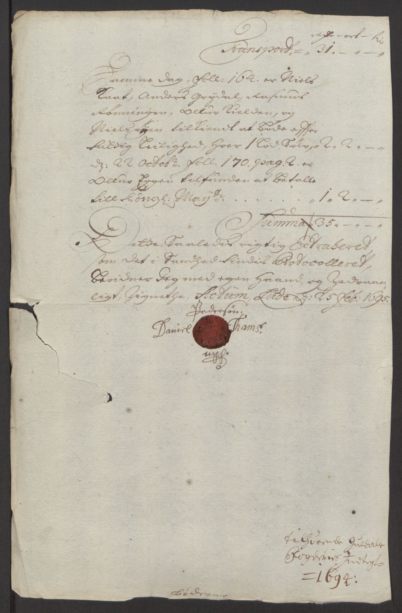 Rentekammeret inntil 1814, Reviderte regnskaper, Fogderegnskap, AV/RA-EA-4092/R60/L3944: Fogderegnskap Orkdal og Gauldal, 1694, p. 411