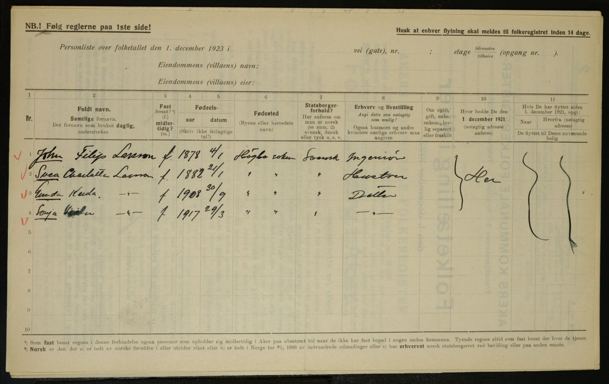 , Municipal Census 1923 for Aker, 1923, p. 8692