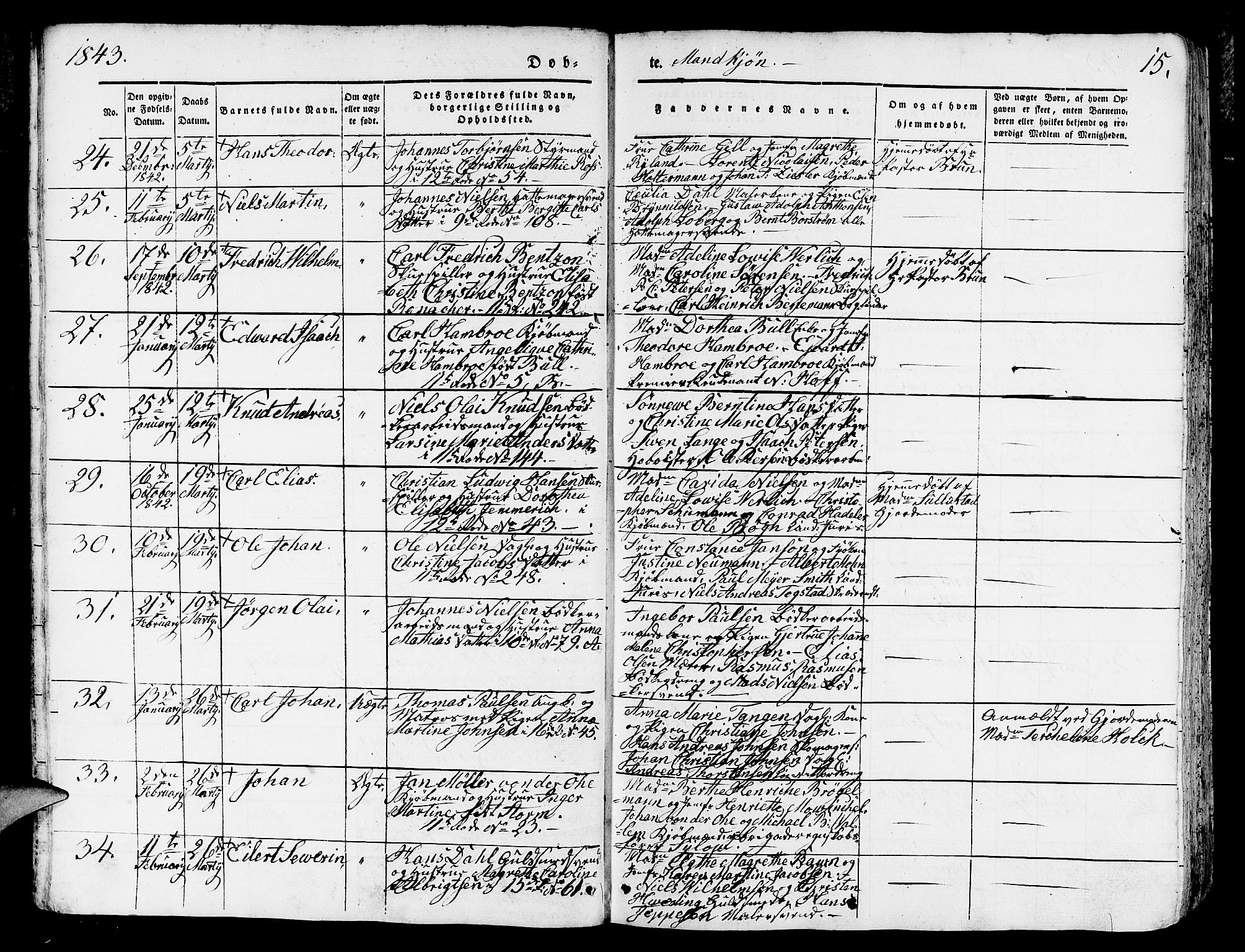 Domkirken sokneprestembete, AV/SAB-A-74801/H/Hab/L0009: Parish register (copy) no. B 2, 1842-1849, p. 15