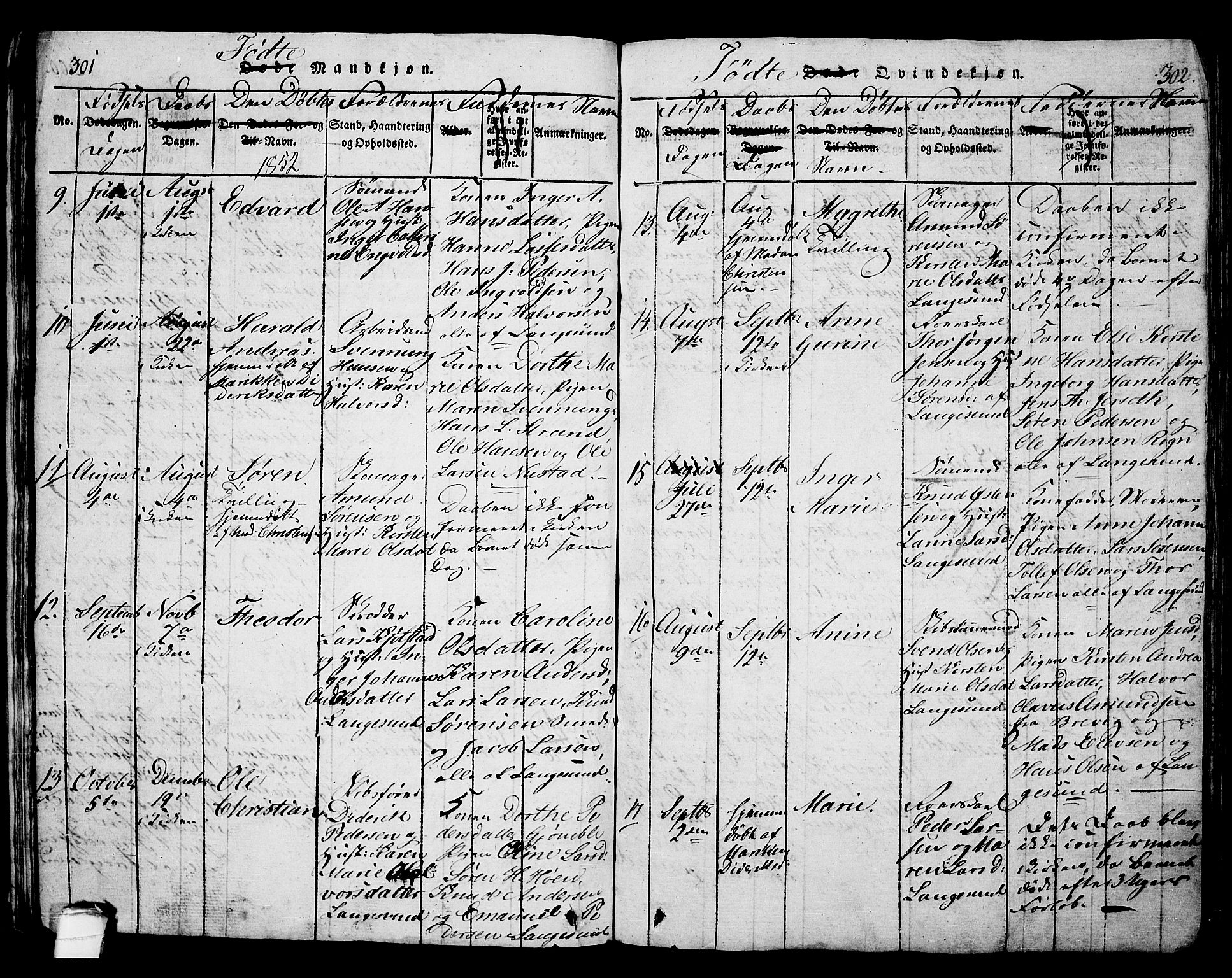 Langesund kirkebøker, SAKO/A-280/G/Ga/L0003: Parish register (copy) no. 3, 1815-1858, p. 301-302