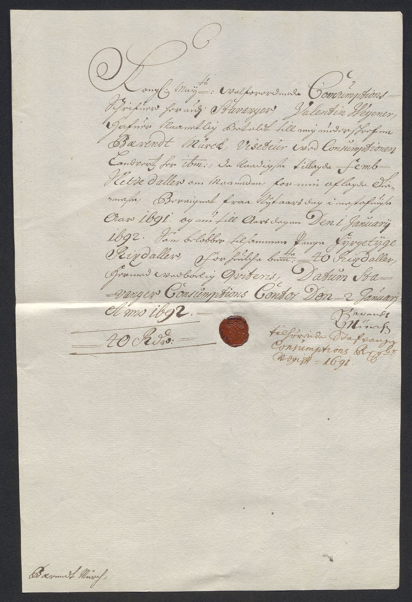 Rentekammeret inntil 1814, Reviderte regnskaper, Byregnskaper, AV/RA-EA-4066/R/Ro/L0333: [O25] Konsumpsjonsregnskap, 1690-1704, p. 11