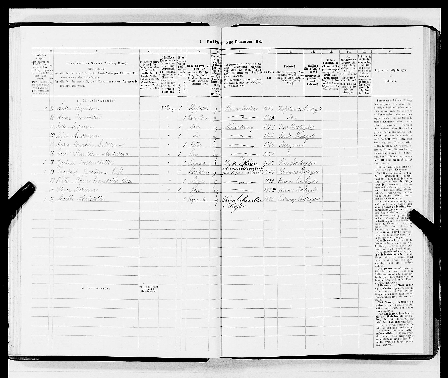 SAB, 1875 census for 1301 Bergen, 1875, p. 4181