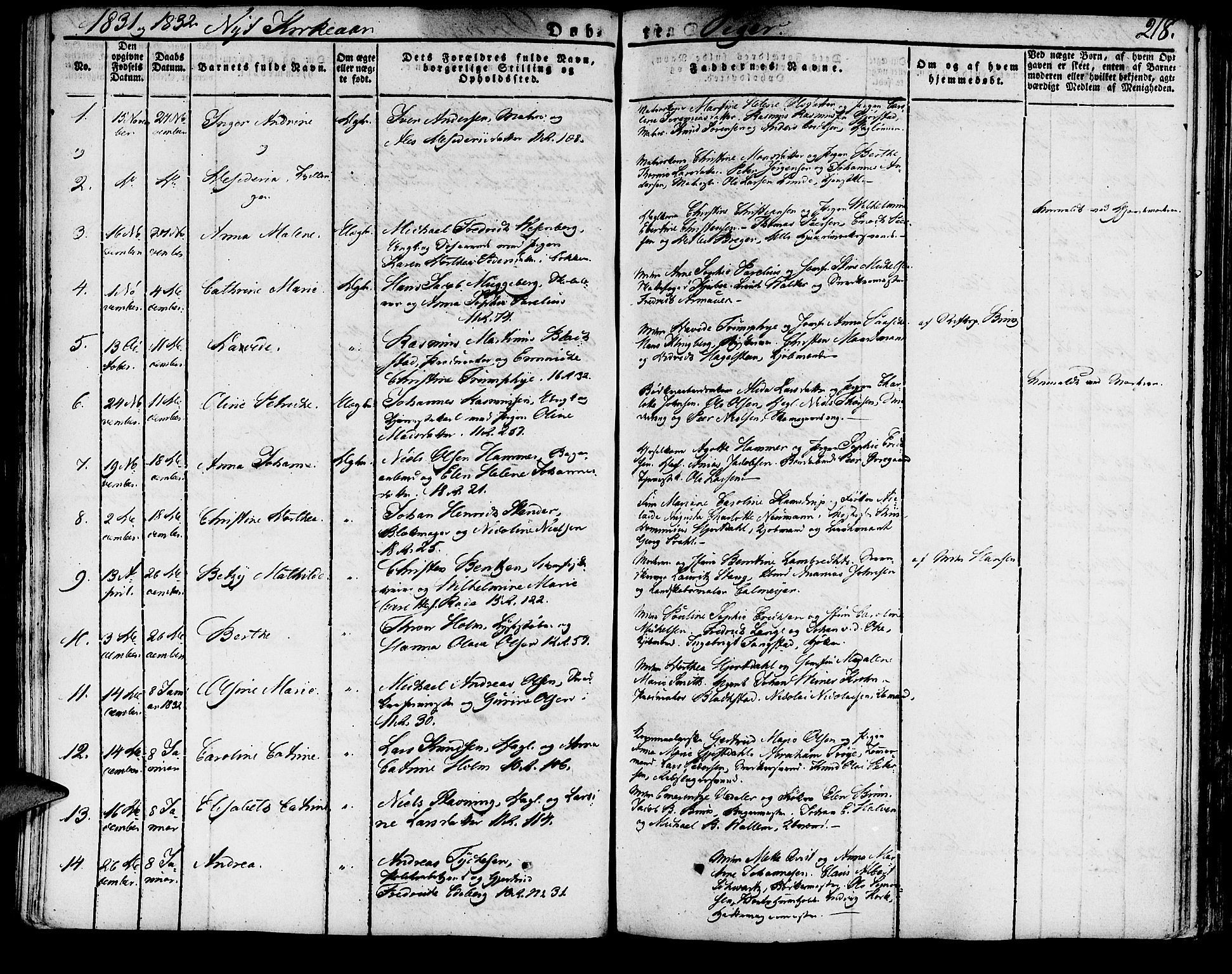 Domkirken sokneprestembete, SAB/A-74801/H/Haa/L0012: Parish register (official) no. A 12, 1821-1840, p. 218