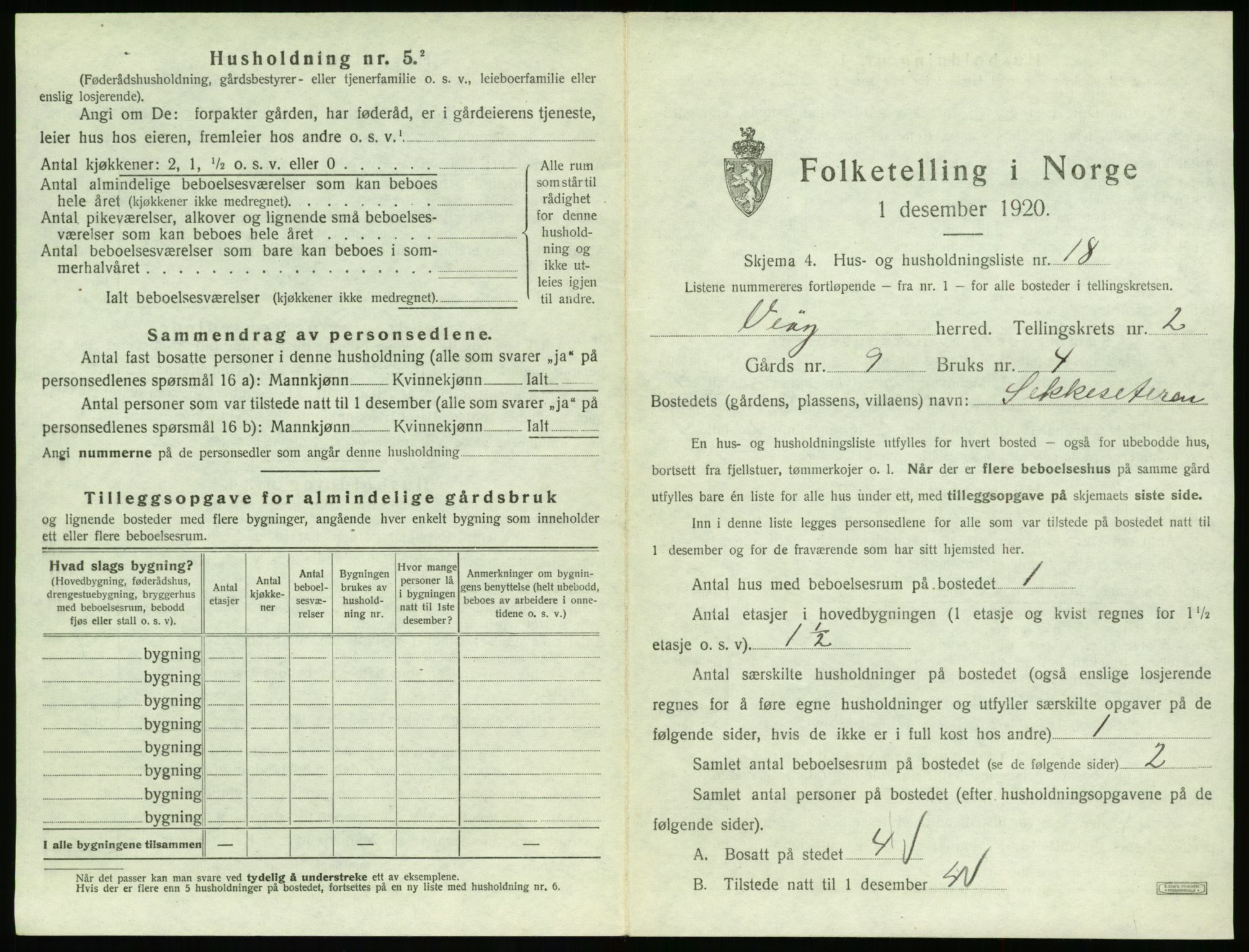 SAT, 1920 census for Veøy, 1920, p. 163