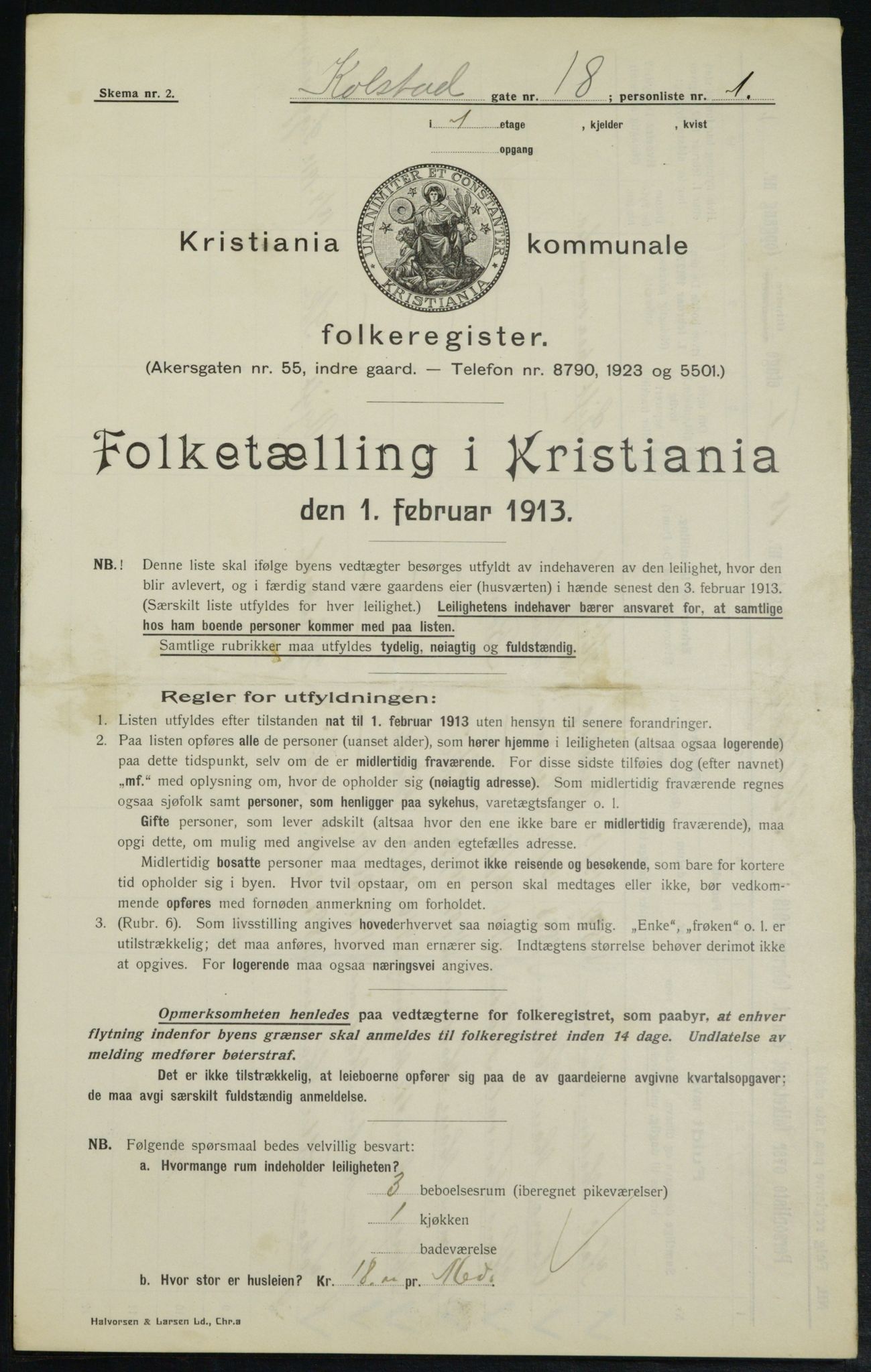 OBA, Municipal Census 1913 for Kristiania, 1913, p. 52147