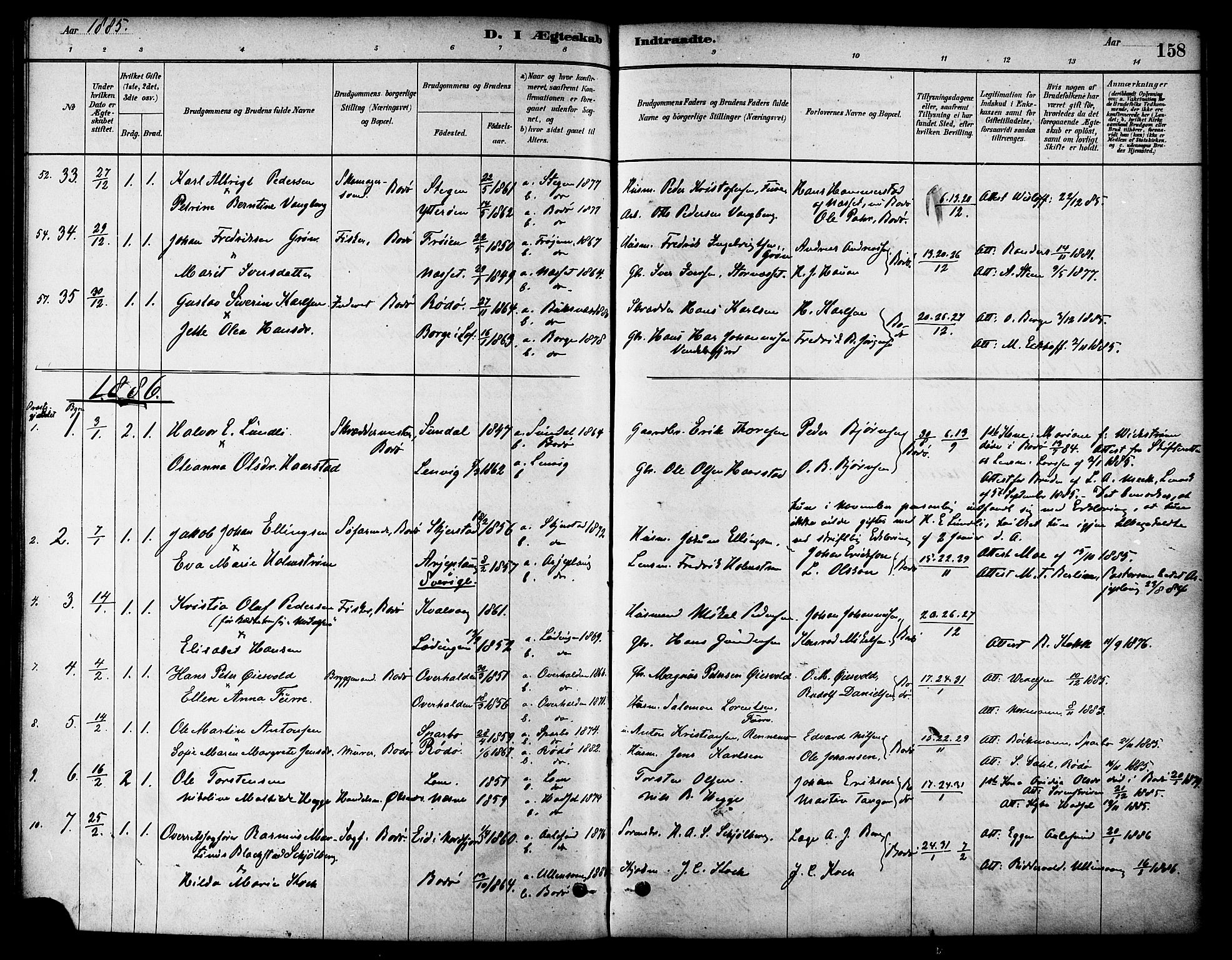 Ministerialprotokoller, klokkerbøker og fødselsregistre - Nordland, SAT/A-1459/801/L0030: Parish register (copy) no. 801C05, 1879-1887, p. 158
