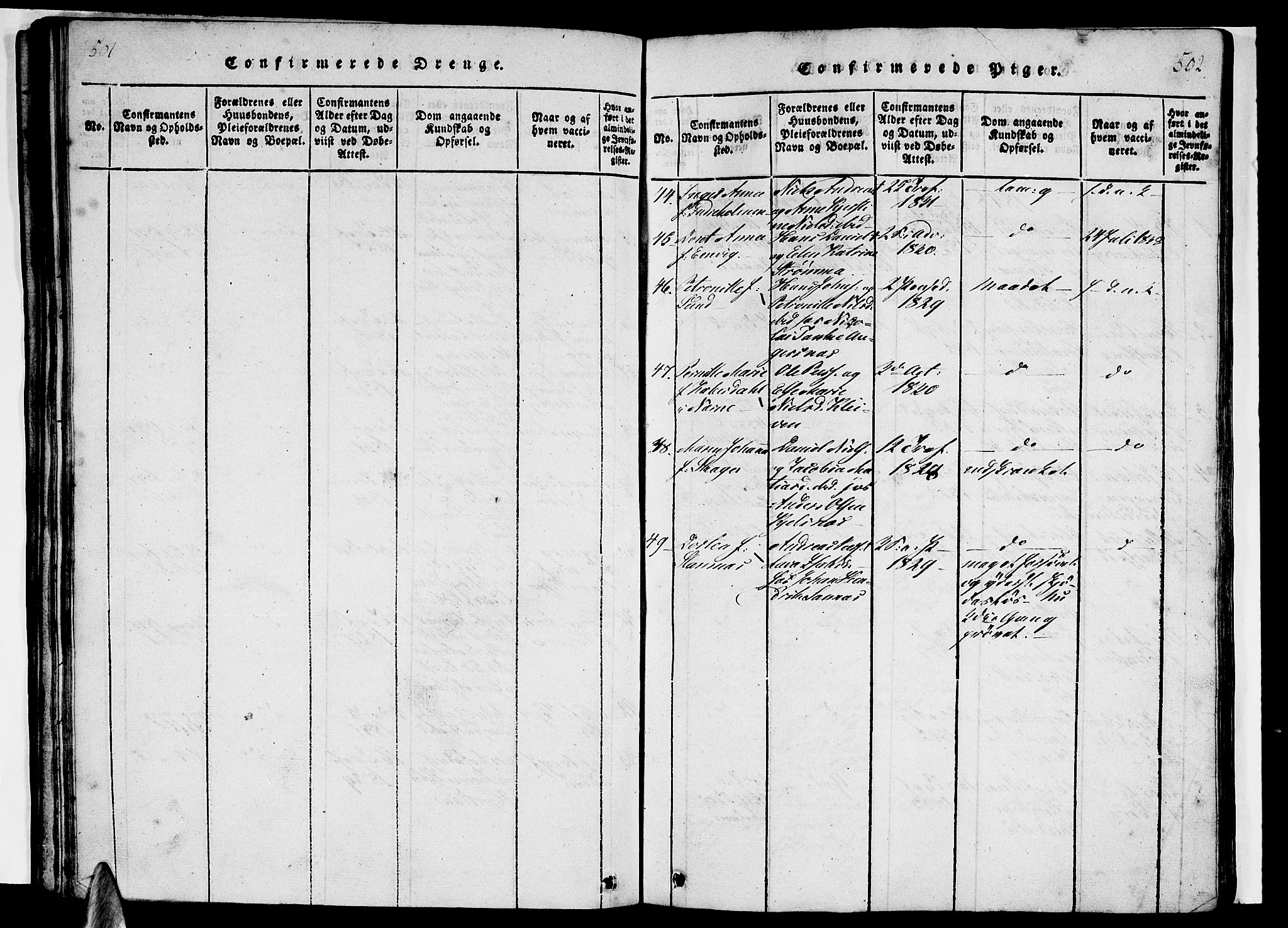 Ministerialprotokoller, klokkerbøker og fødselsregistre - Nordland, AV/SAT-A-1459/831/L0474: Parish register (copy) no. 831C01, 1820-1850, p. 501-502